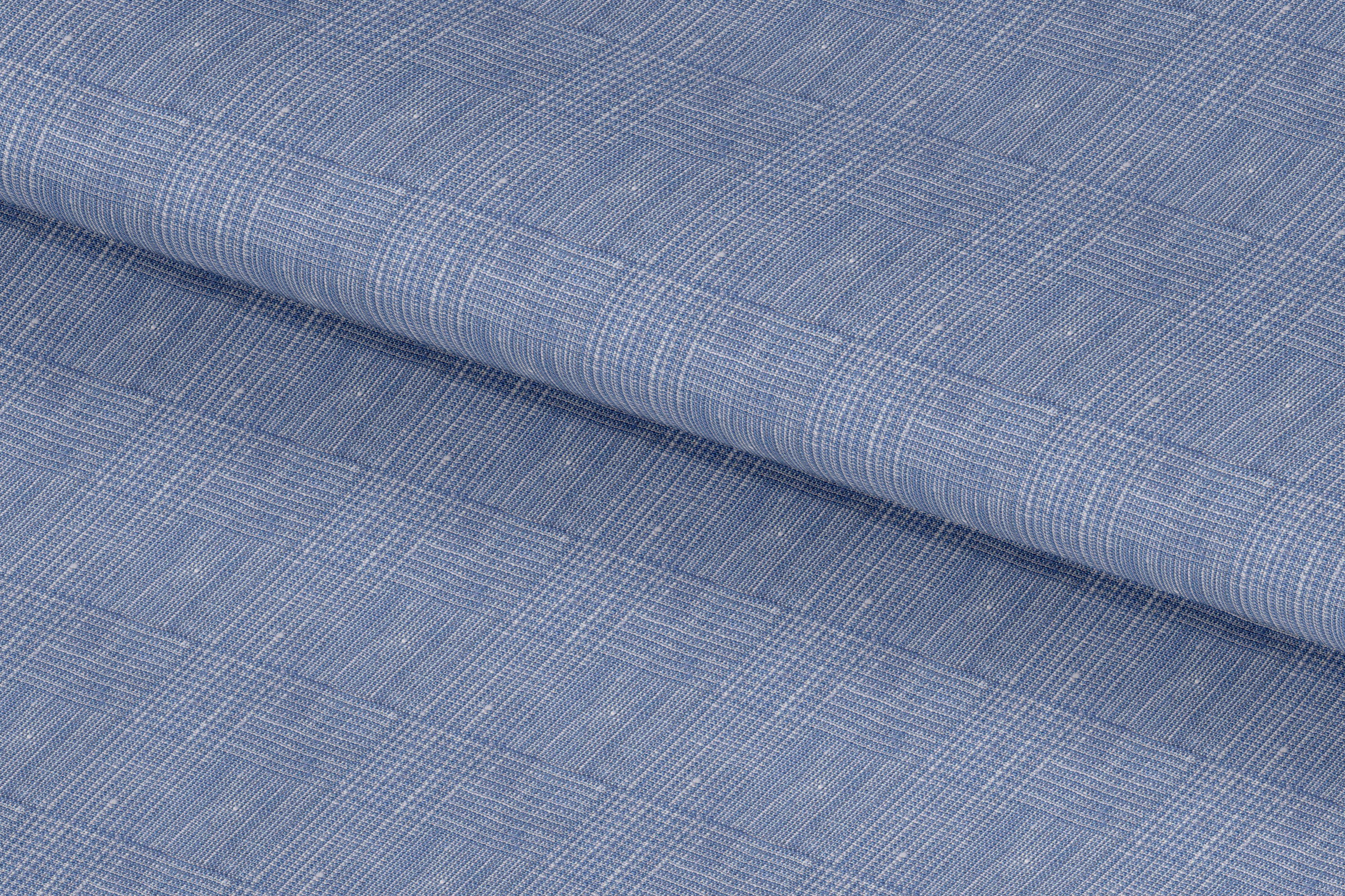 Light Sky Blue Check Linen Trousers - Additional view 1