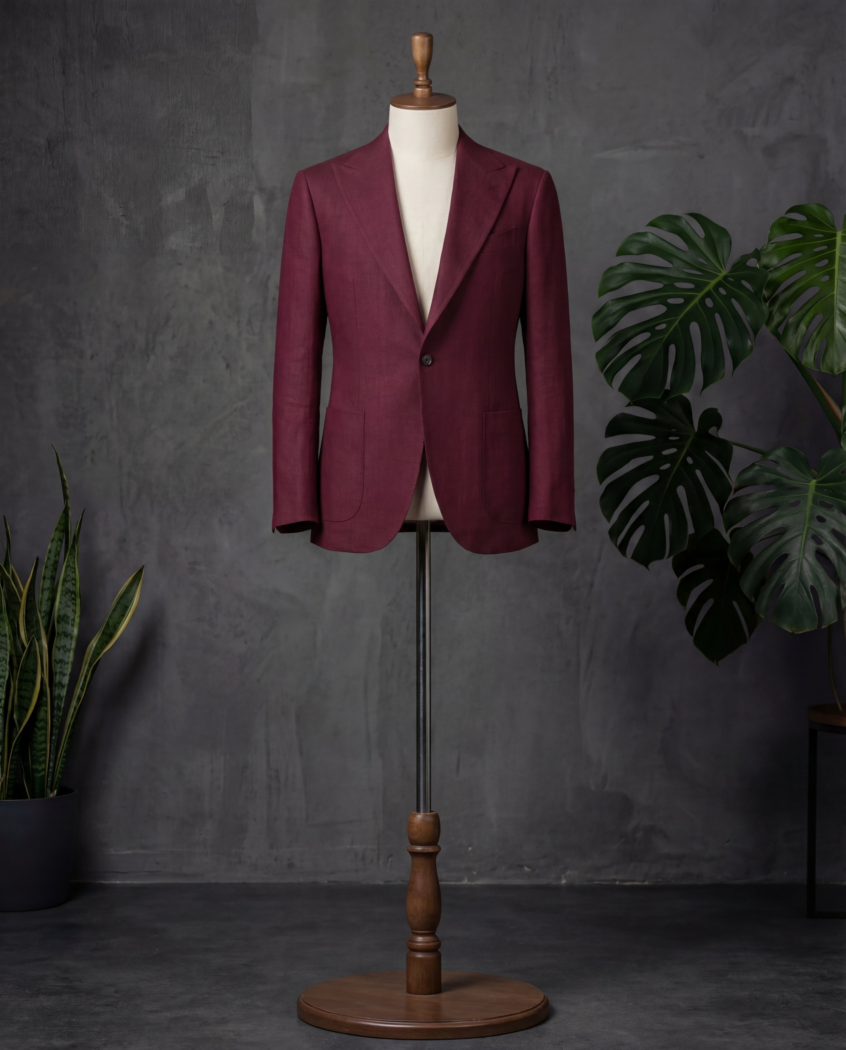 Deep Maroon Linen Blazer - Additional view 1