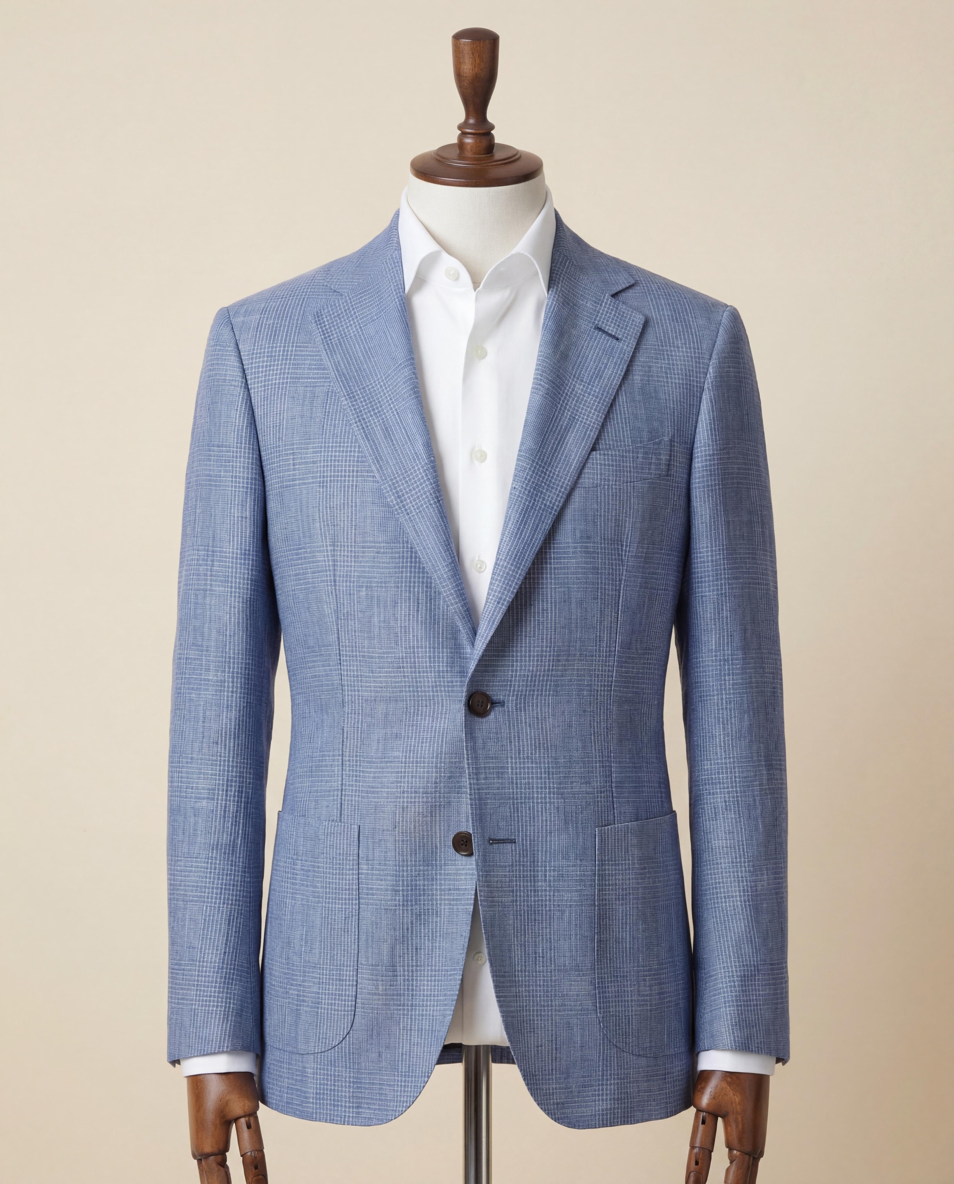 Light Sky Blue Check Linen Suit - Additional view 1