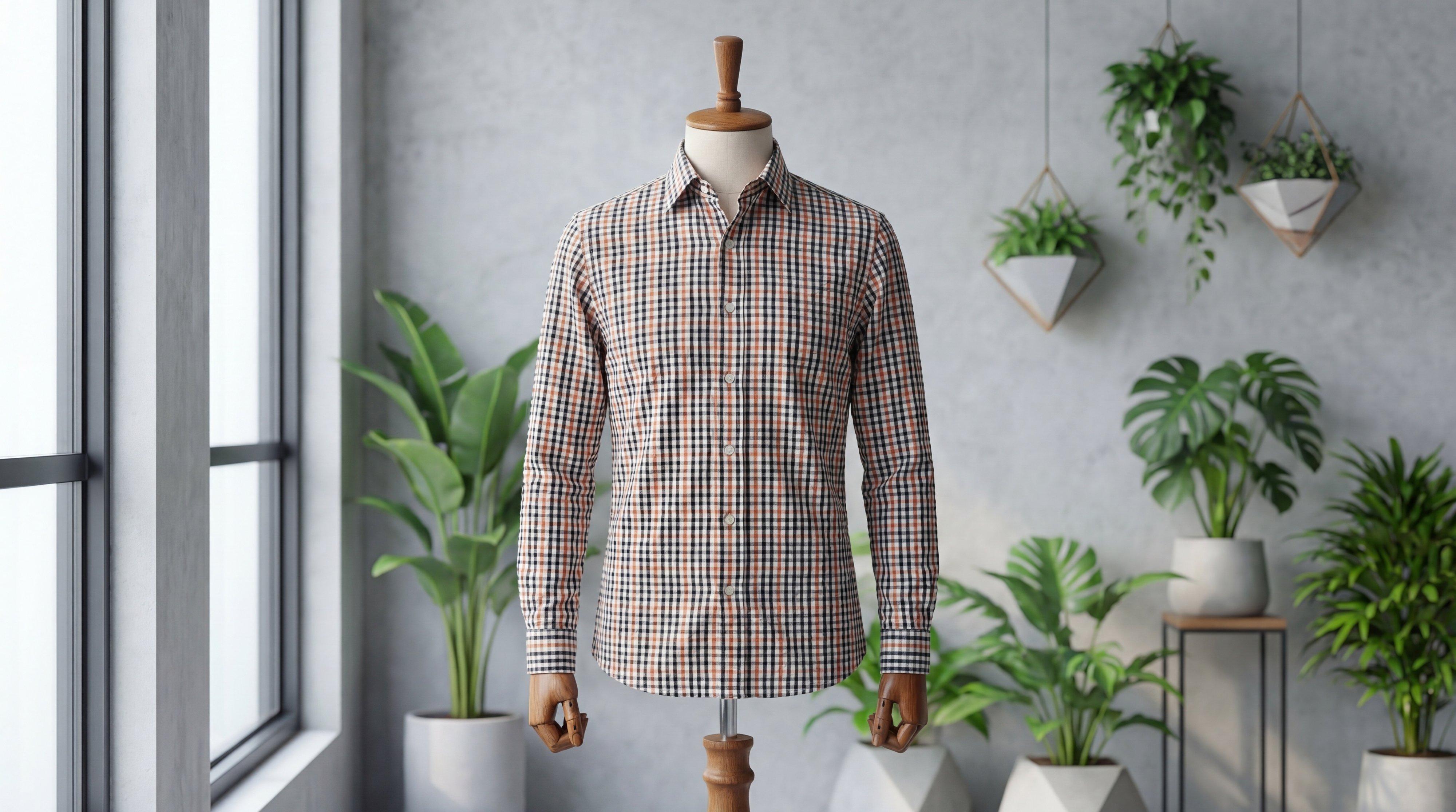 Beige & Black Gingham Seersucker - Additional view 2