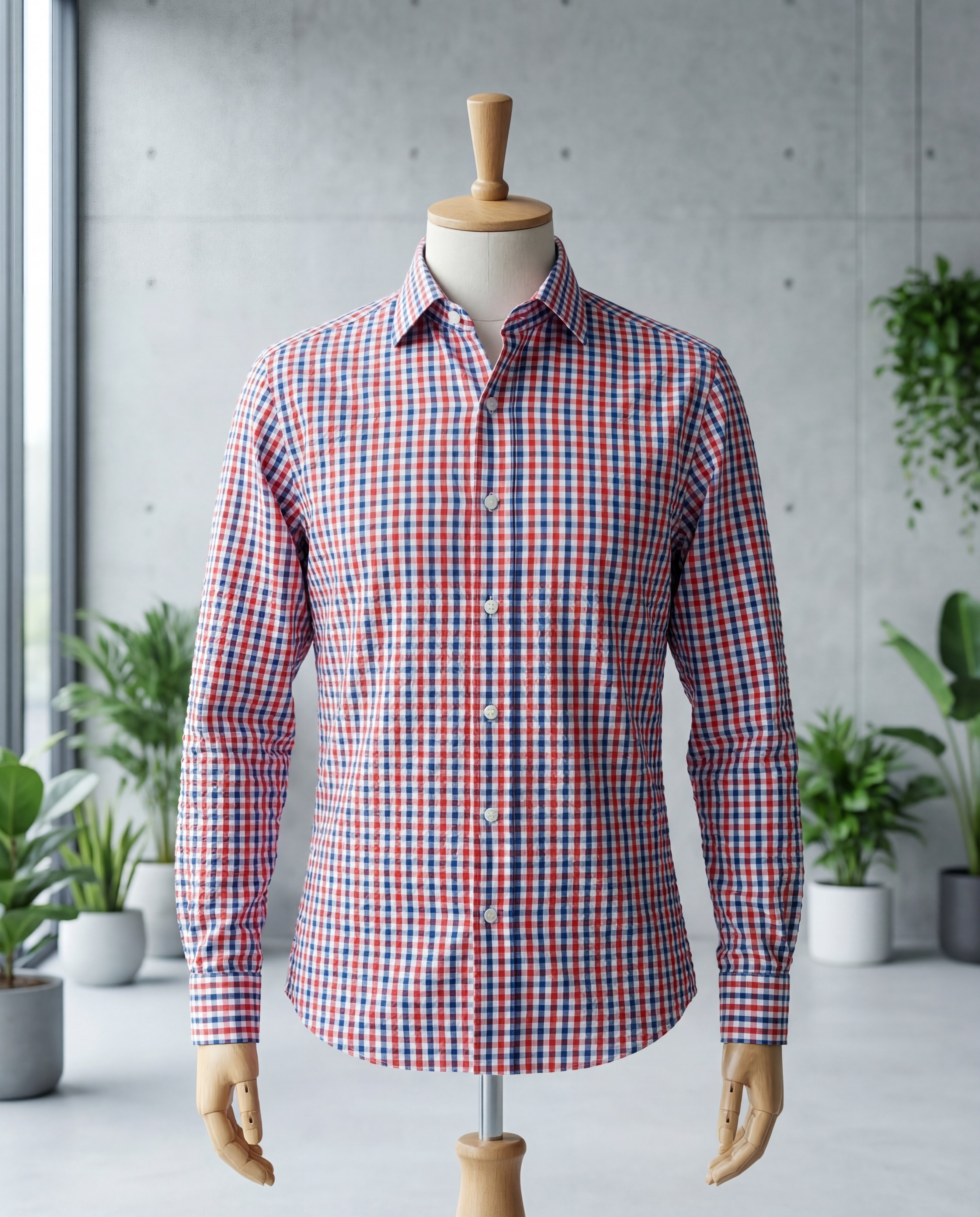 Navy & Red Gingham Seersucker - Additional view 2