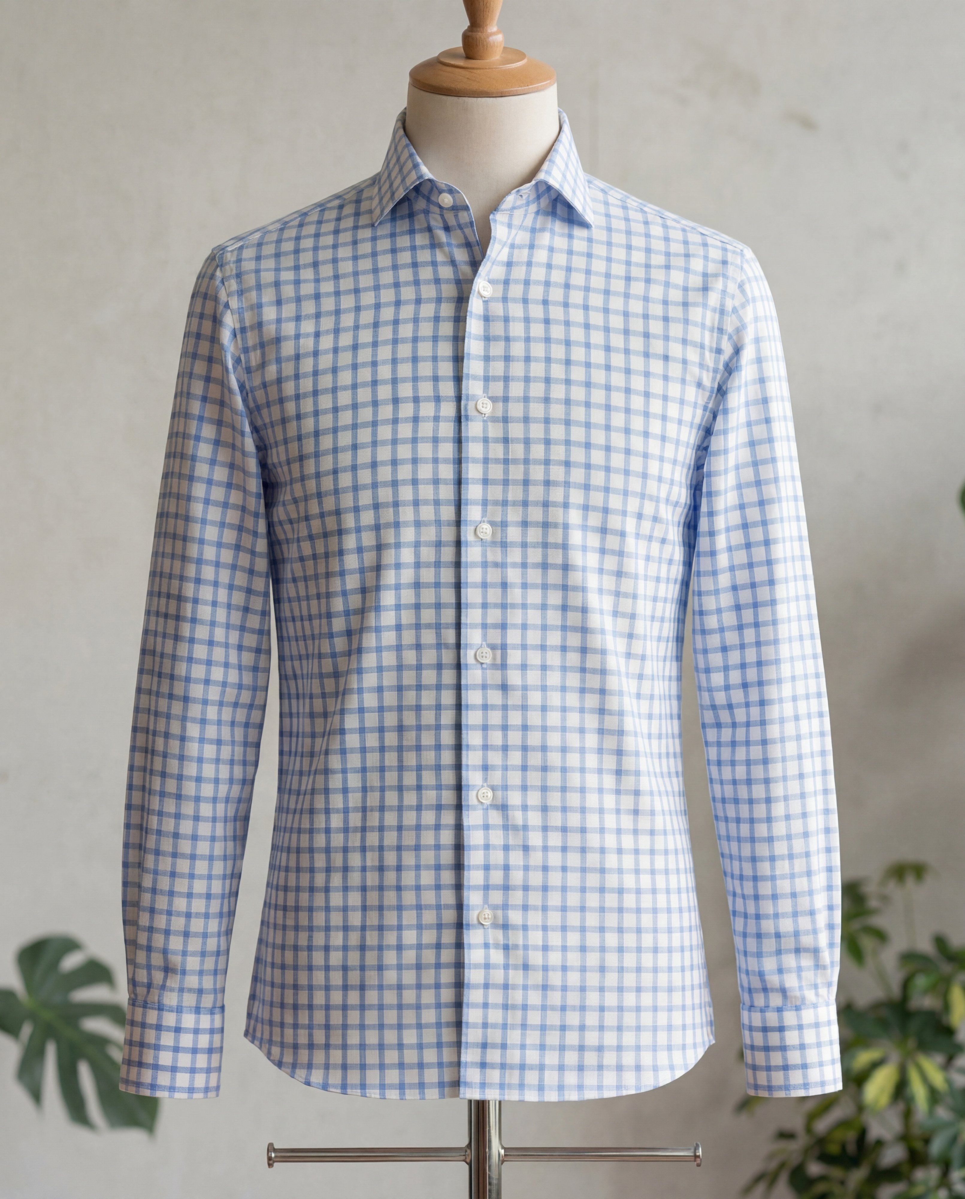 Light Blue Windowpane Cotton Shirt - Additional view 2