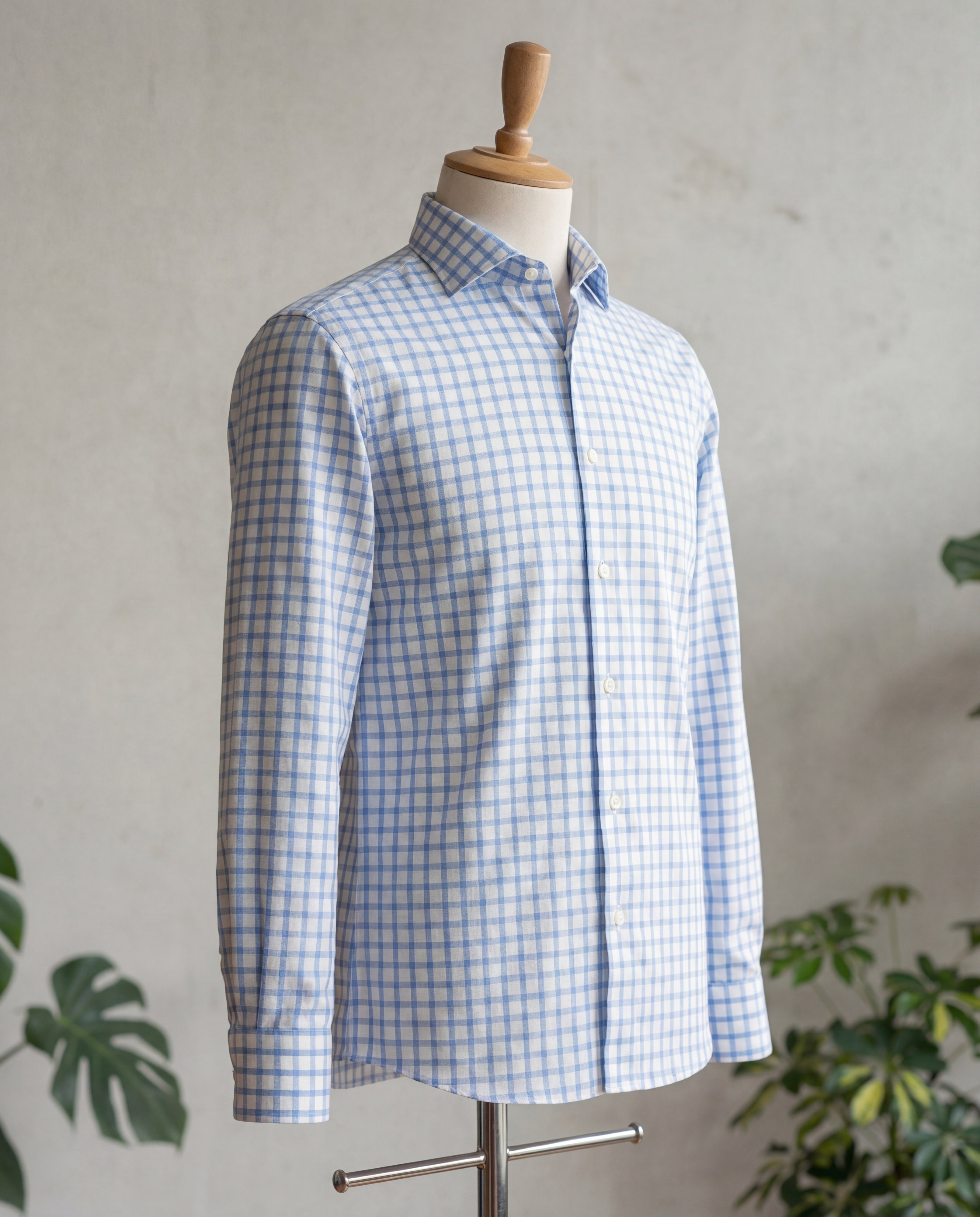 Light Blue Windowpane Cotton Shirt - Additional view 3