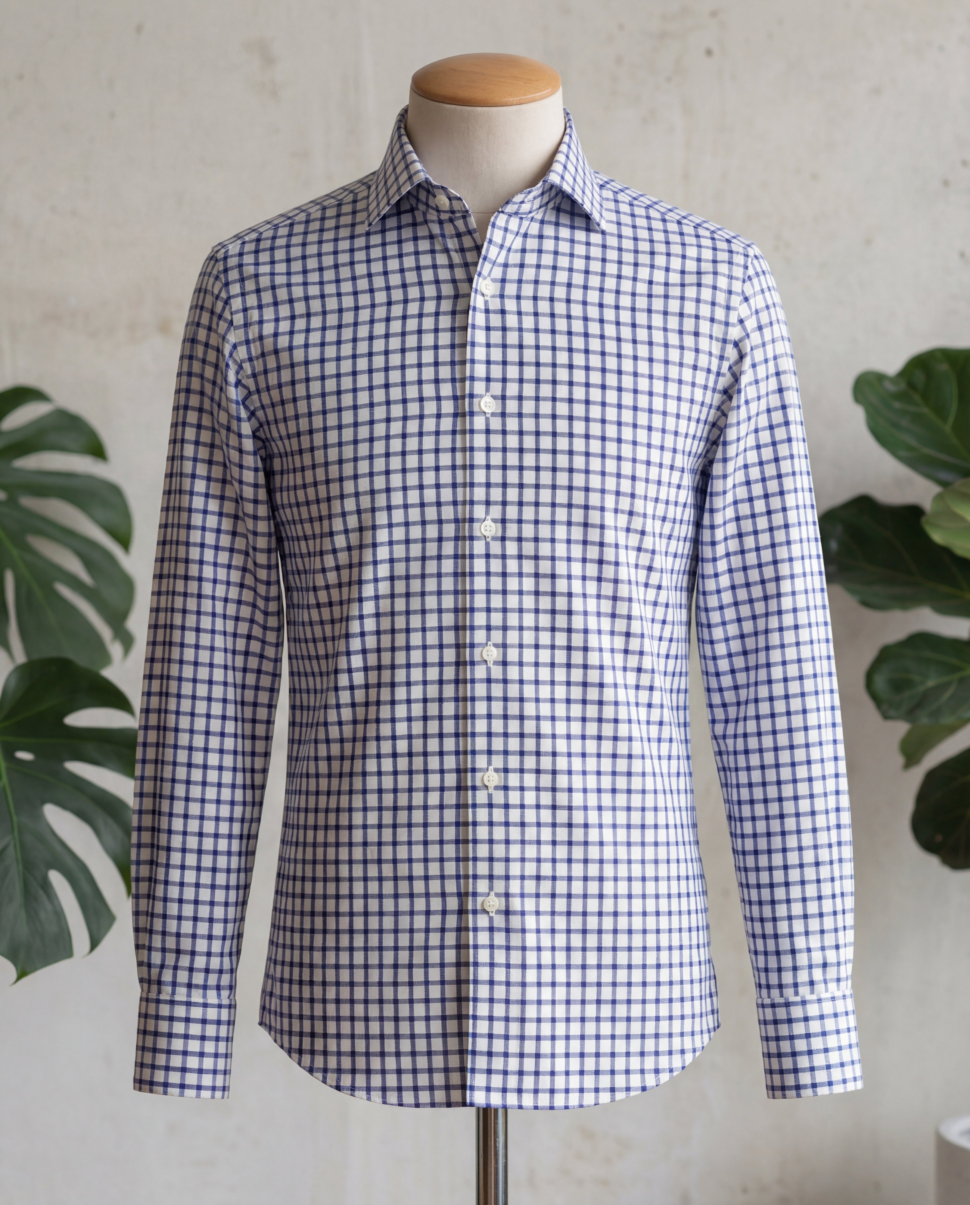 Navy Windowpane Cotton Shirt - Additional view 1