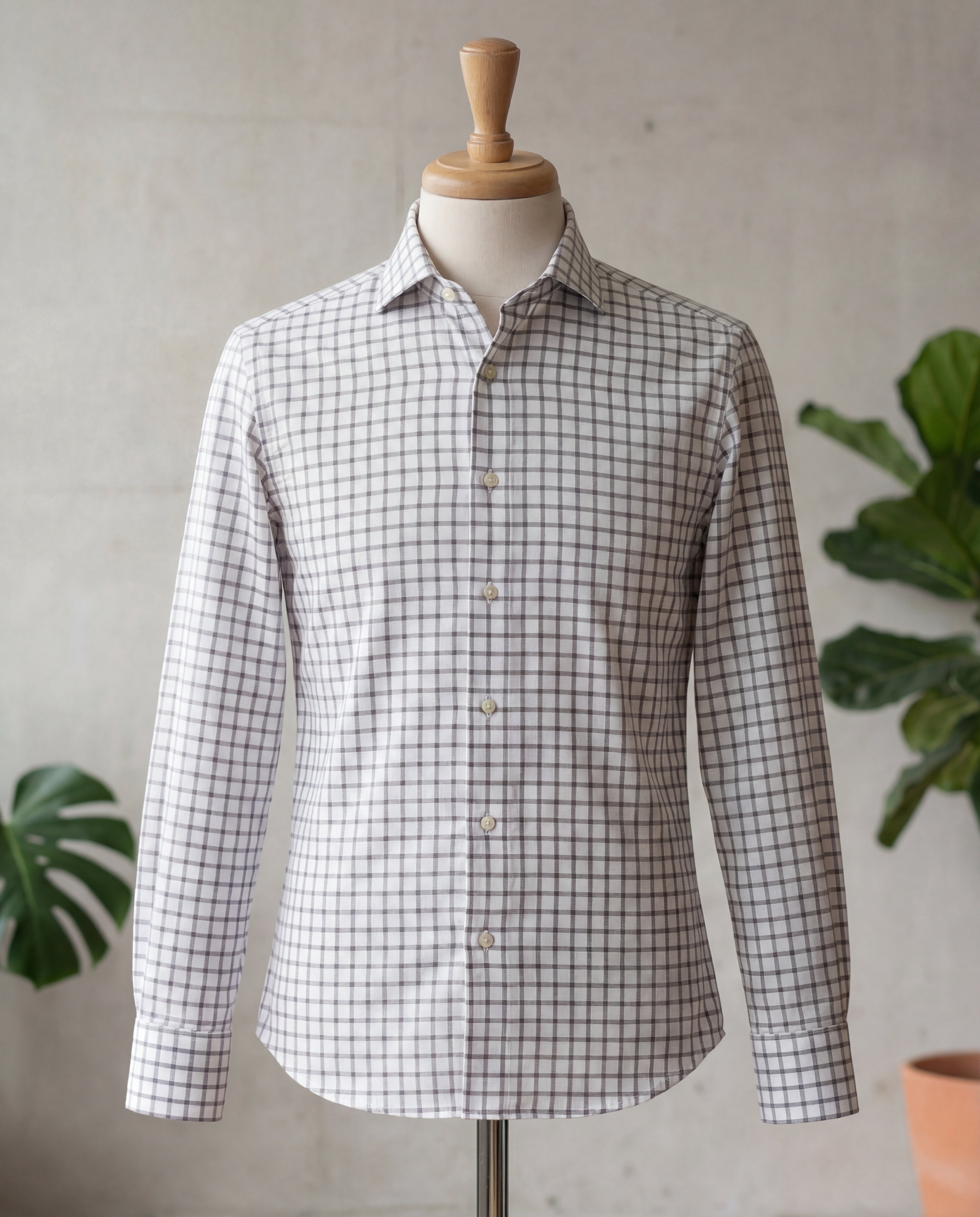 Grey Windowpane Cotton Shirt - Additional view 1