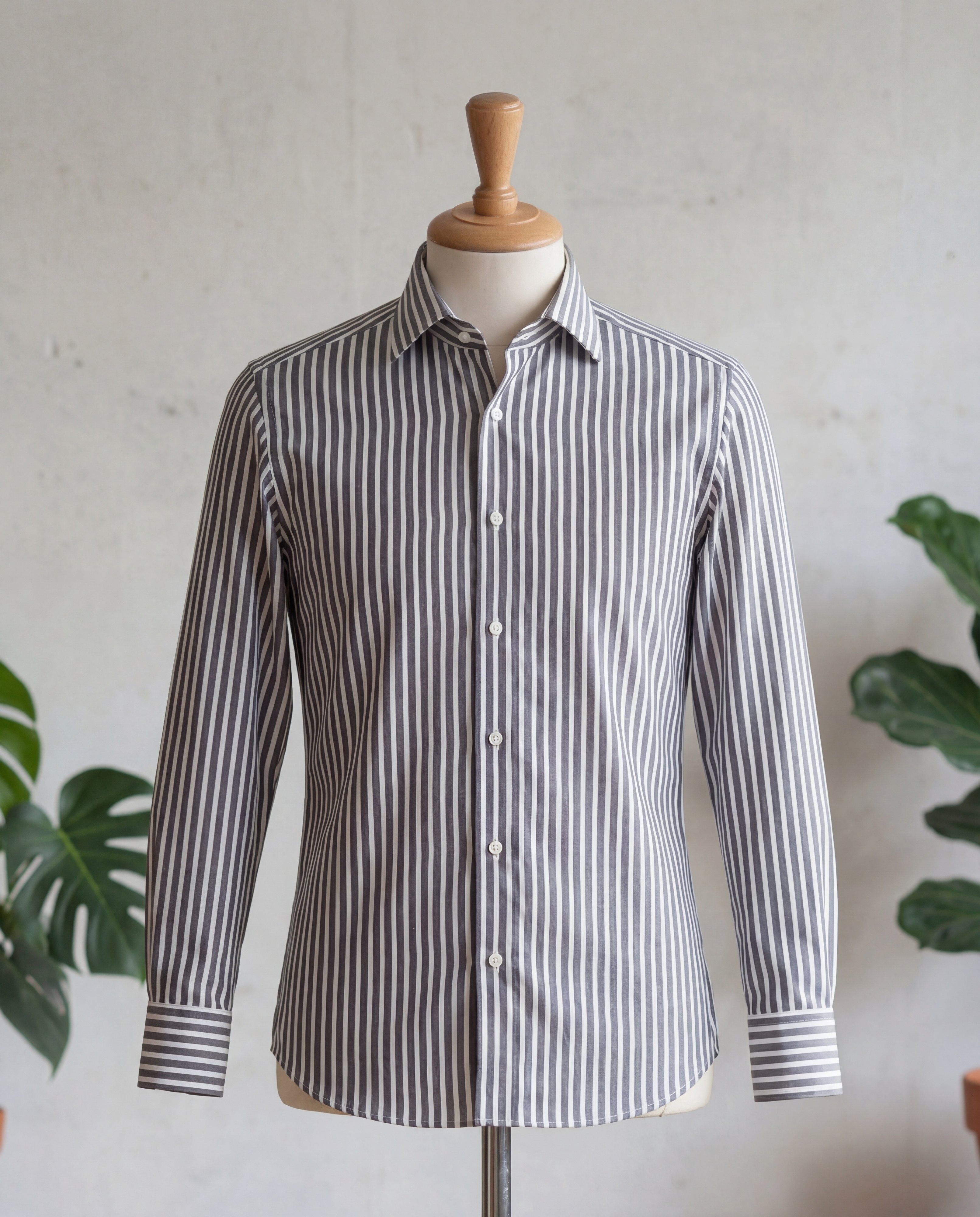 Charcoal Candy Stripe Cotton Shirt - Additional view 2