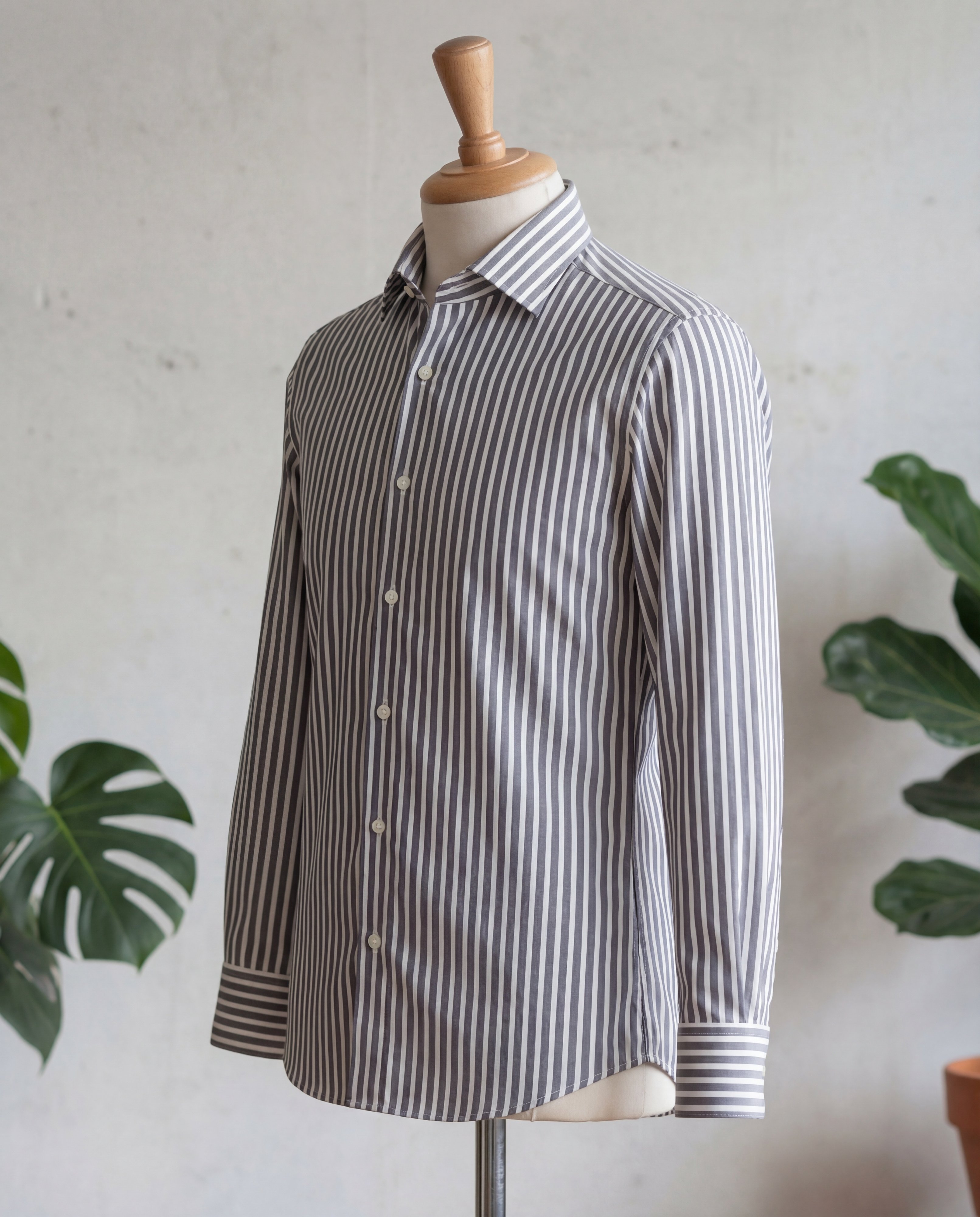 Charcoal Candy Stripe Cotton Shirt - Additional view 3
