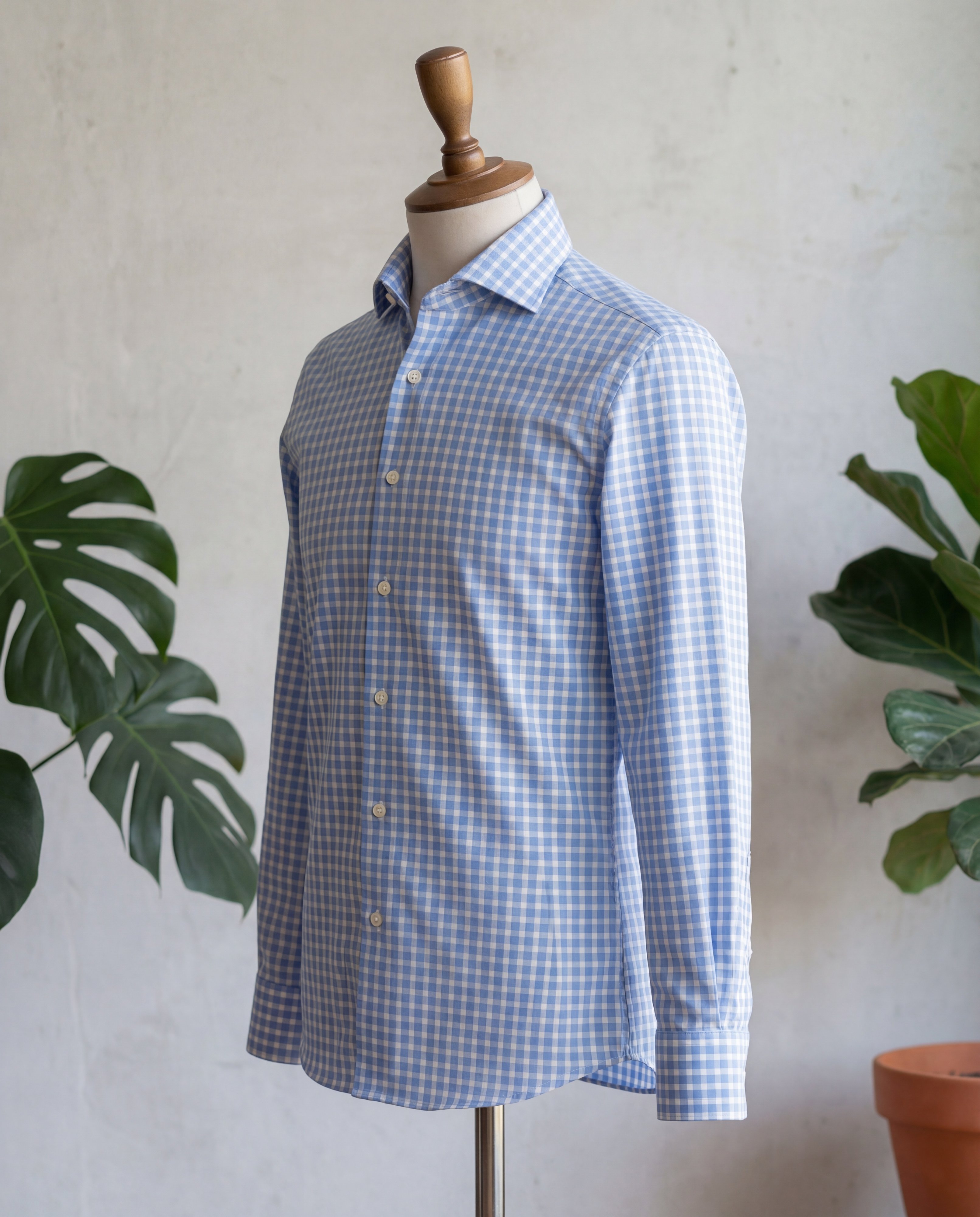 Sky Blue Gingham Cotton Shirt - Additional view 1