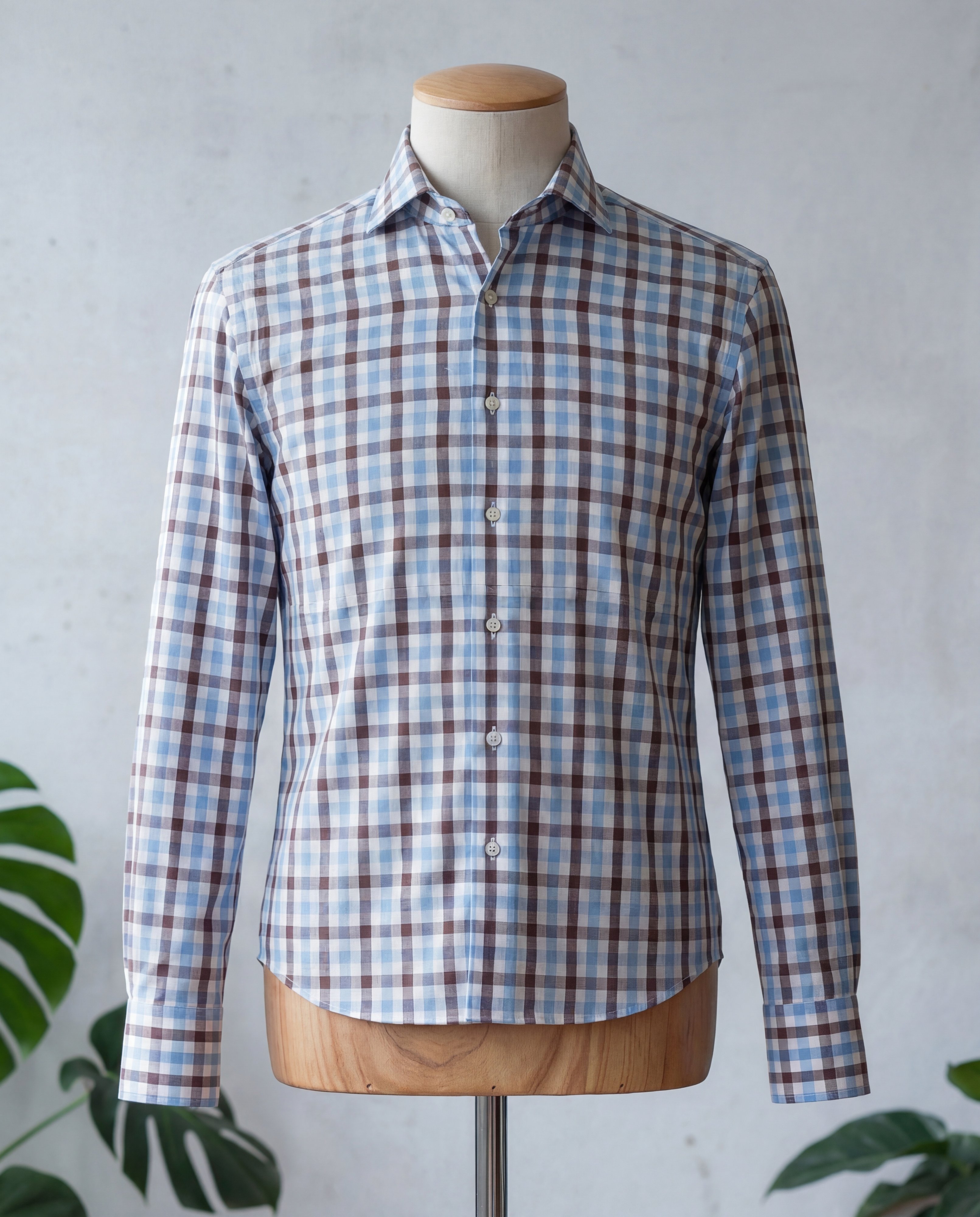 Brown & Sky Blue Plaid Cotton Shirt - Additional view 1