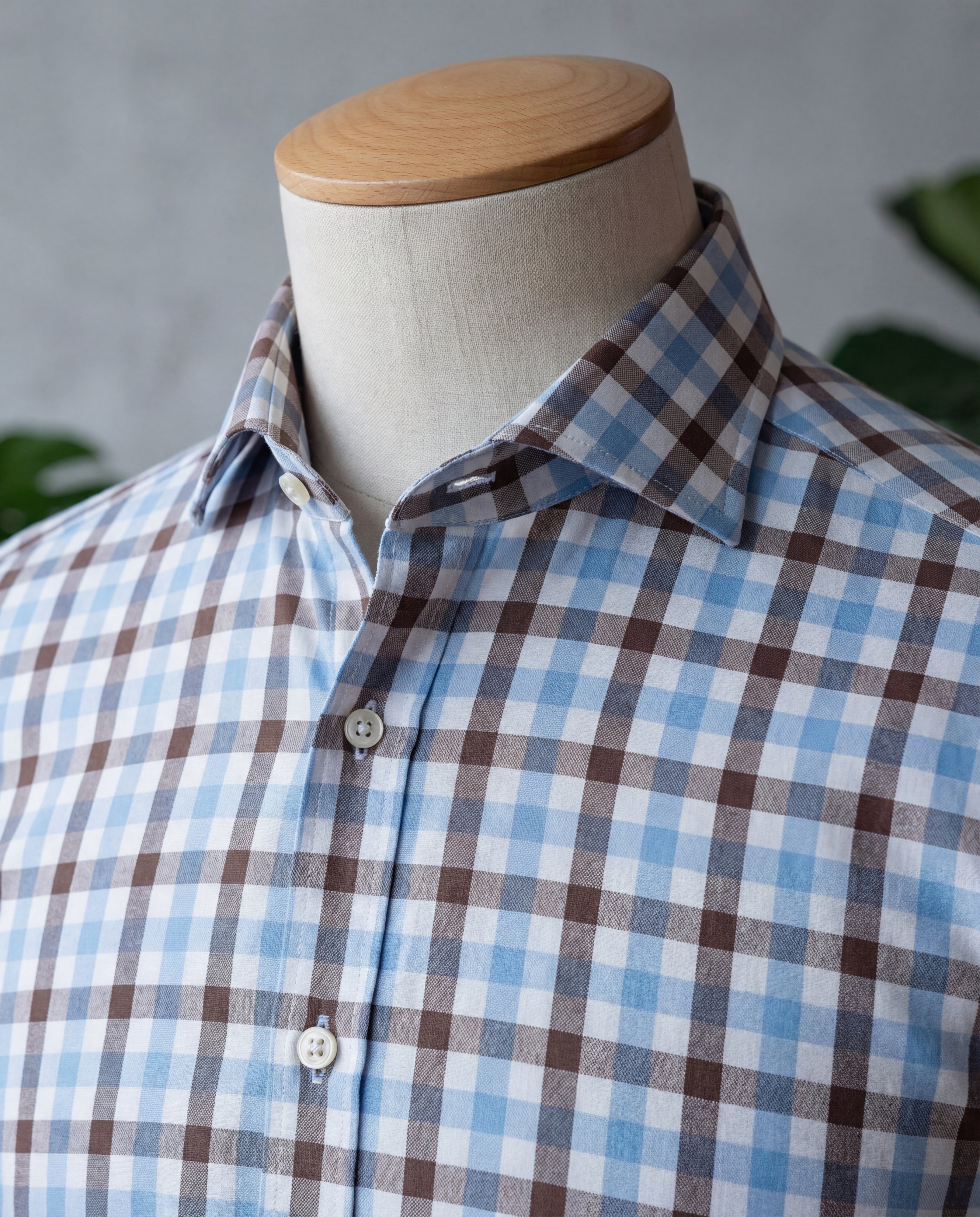 Brown & Sky Blue Plaid Cotton Shirt - Additional view 2