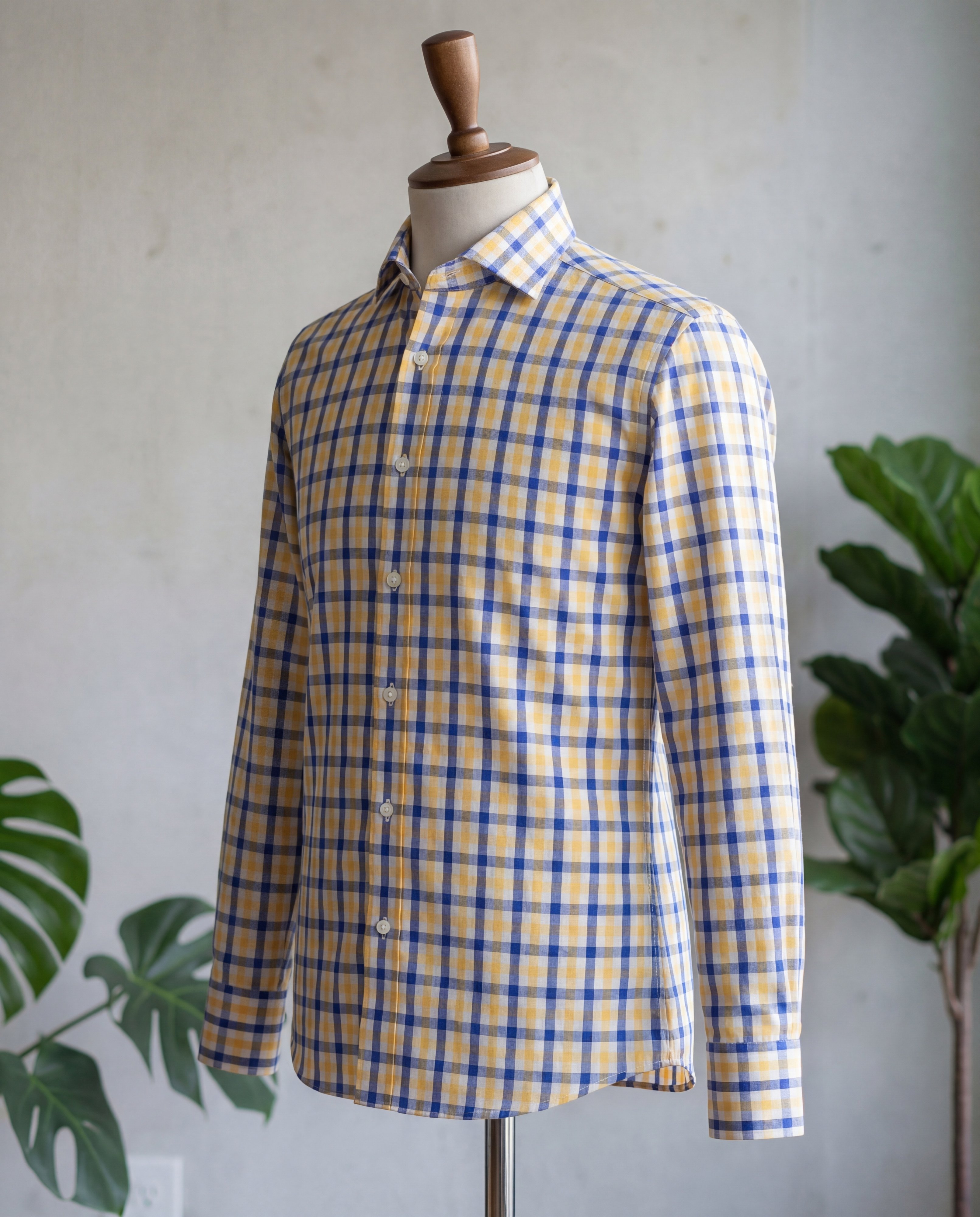 Navy & Yellow Plaid Cotton Shirt - Additional view 1