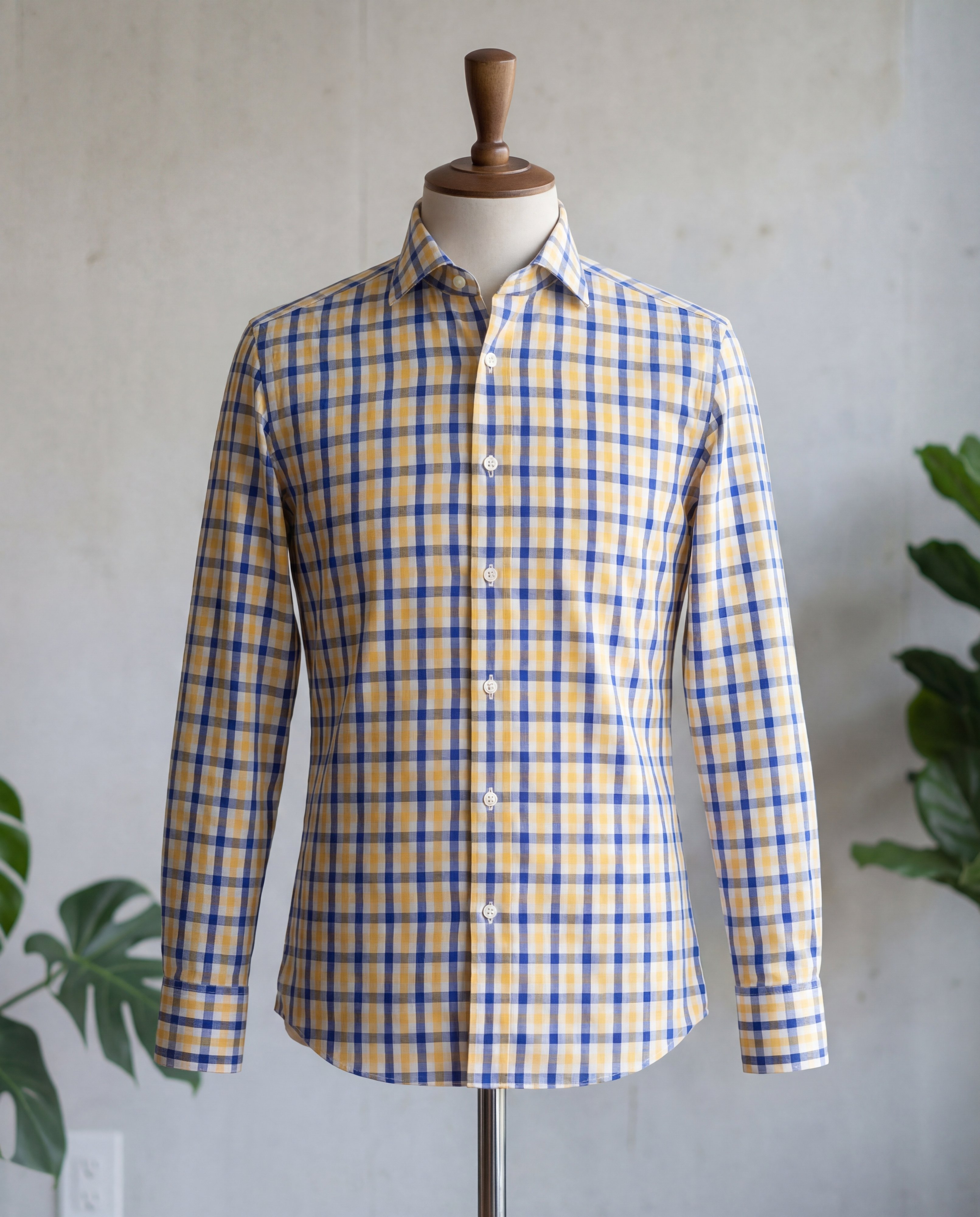 Navy & Yellow Plaid Cotton Shirt - Additional view 3