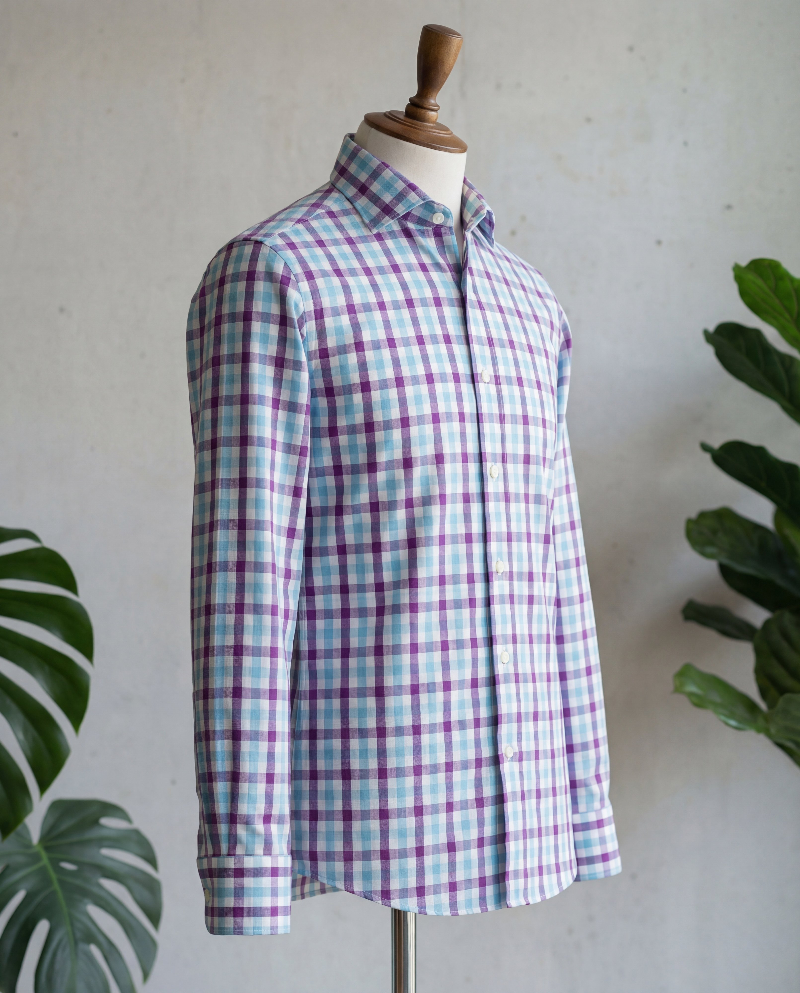 Purple & Aqua Plaid Cotton Shirt - Additional view 1