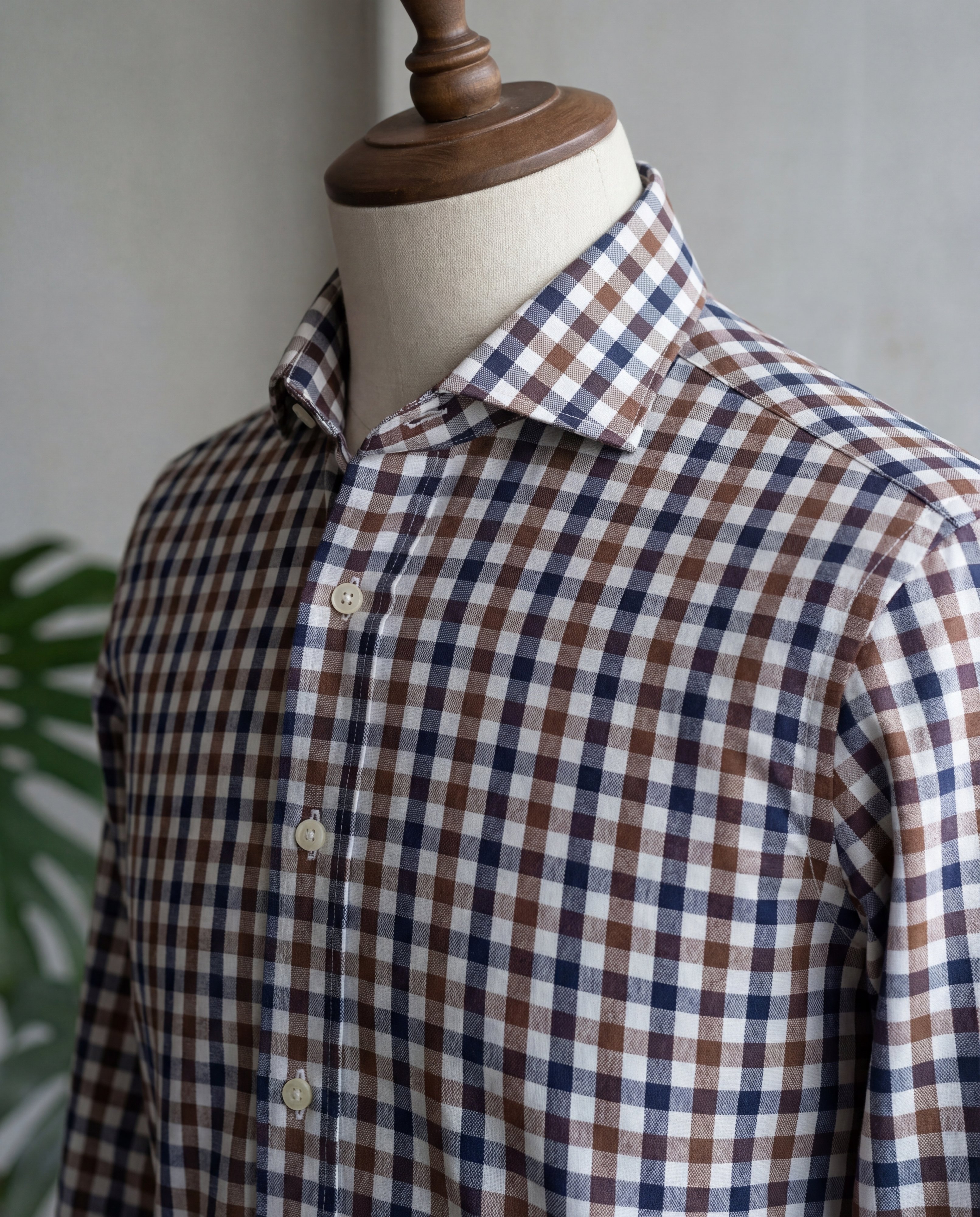 Brown & Navy Plaid Cotton Shirt - Additional view 1