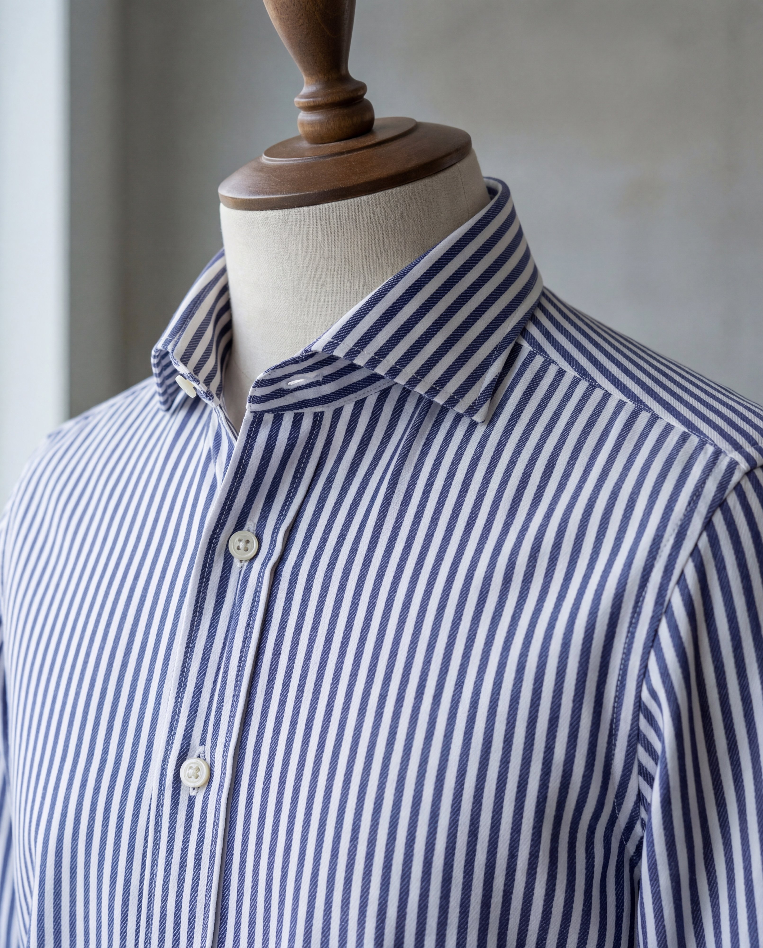 Navy Awning Stripe Cotton Shirt - Additional view 1