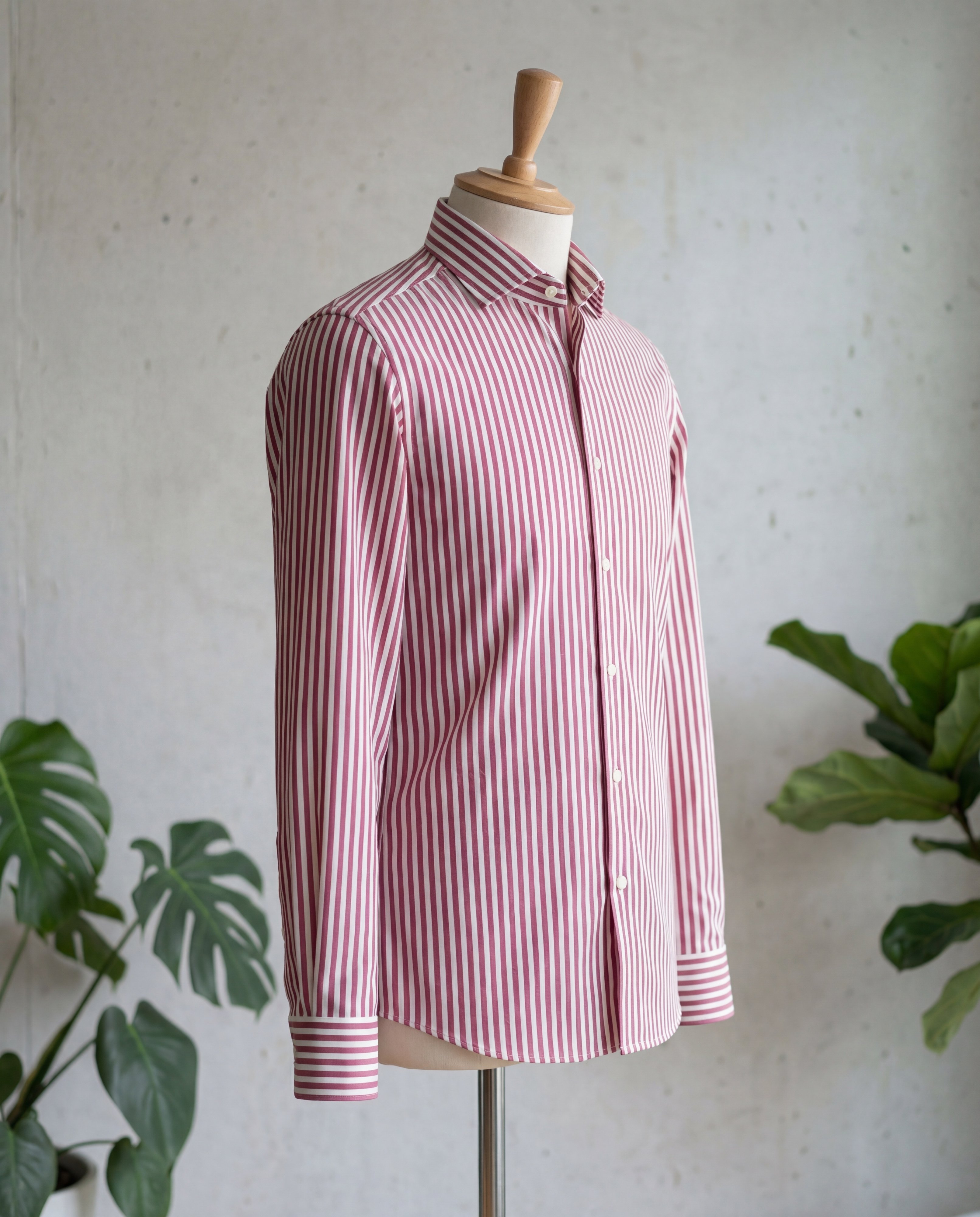 Burgundy Awning Stripe Cotton Shirt - Additional view 3