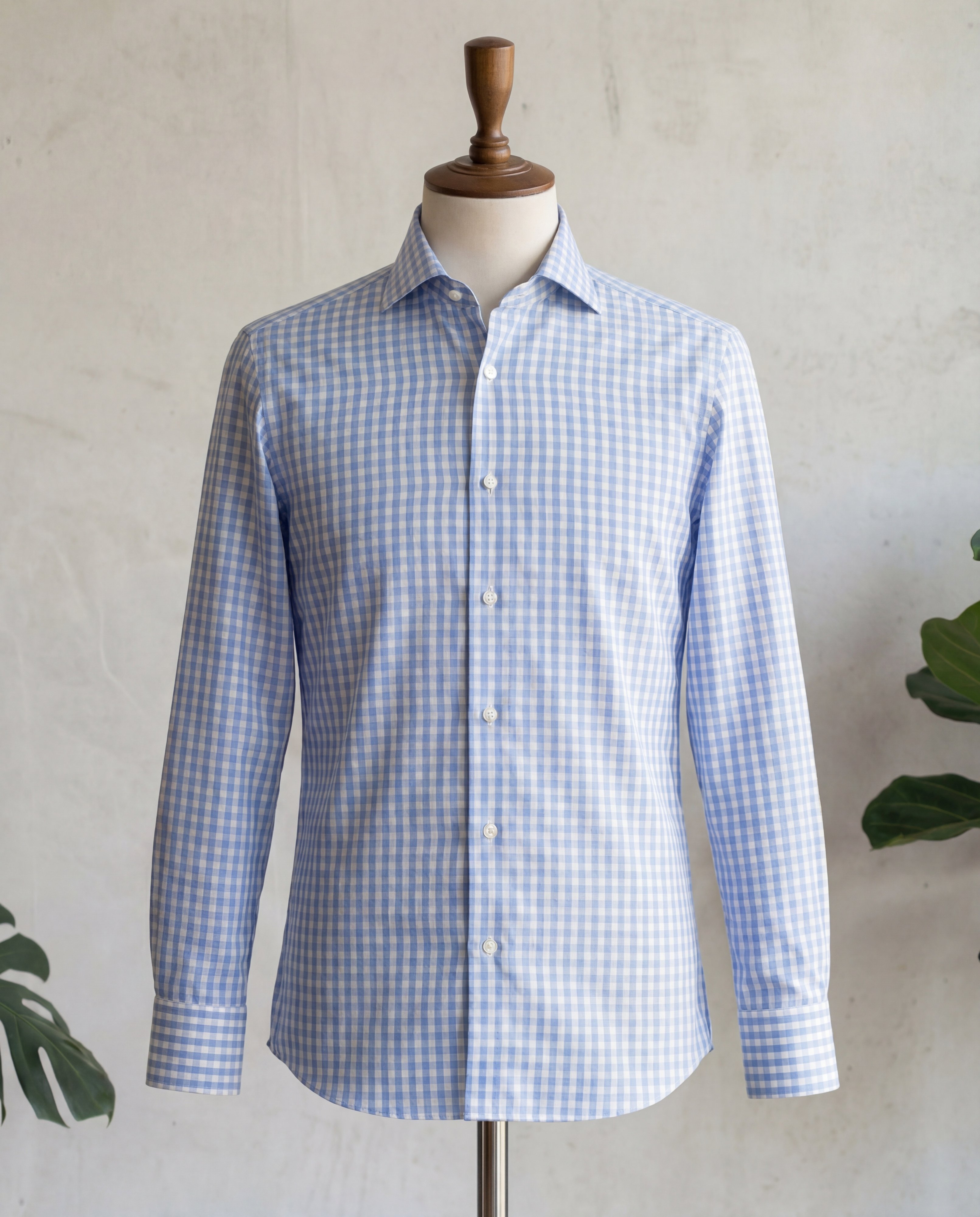 Sky Blue Mini Gingham Cotton Shirt - Additional view 1