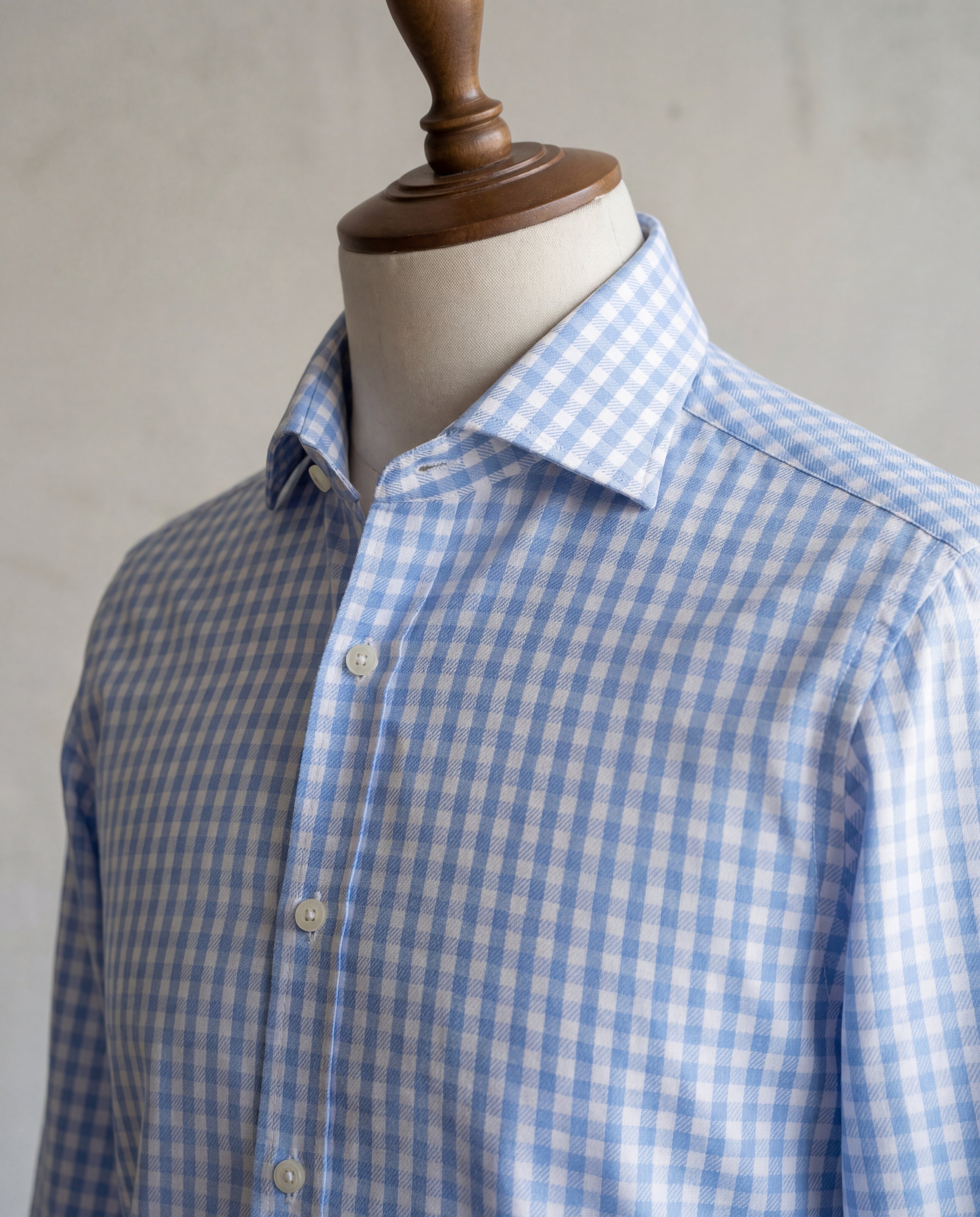 Sky Blue Mini Gingham Cotton Shirt - Additional view 2