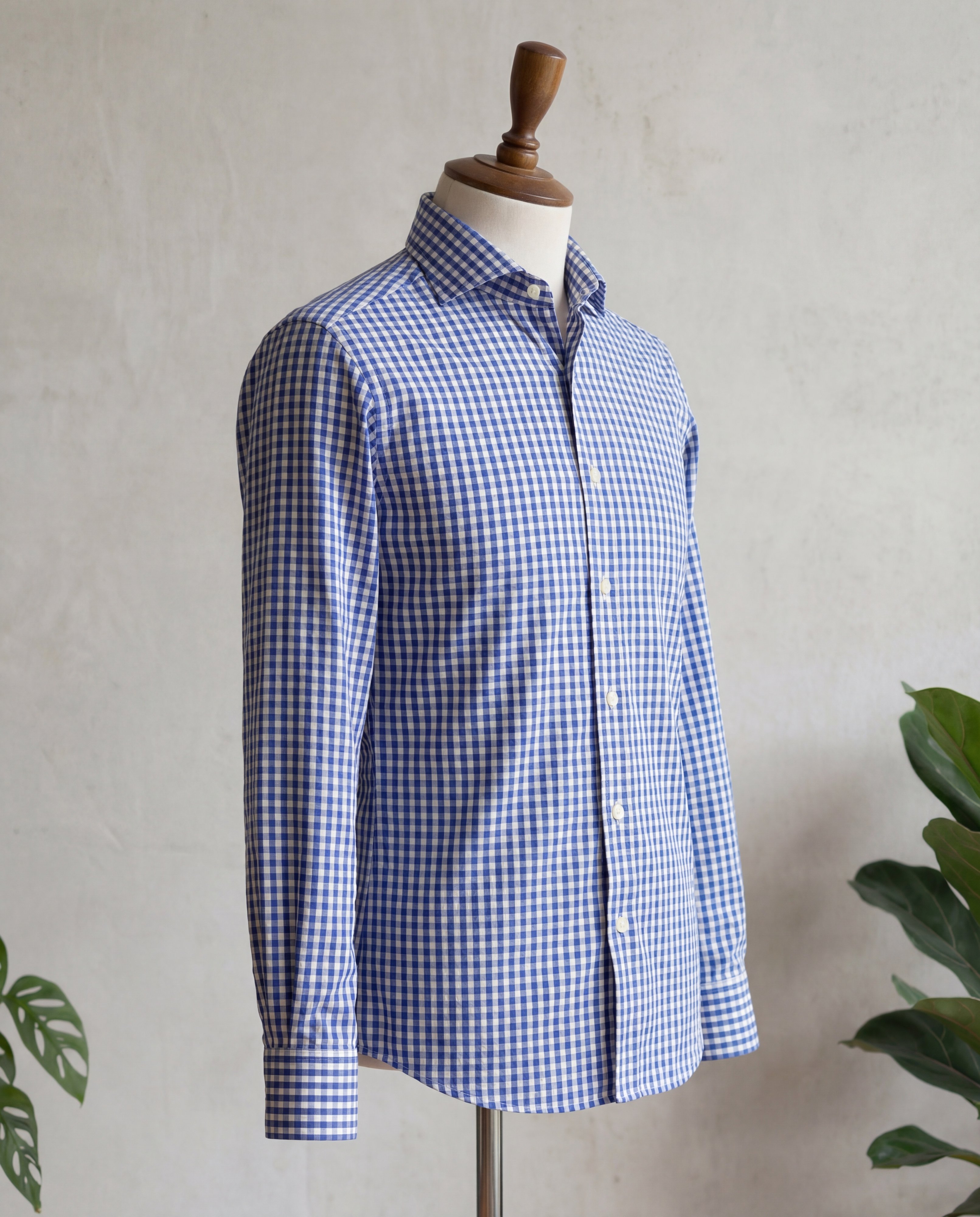 Royal Blue Mini Gingham Cotton Shirt - Additional view 1