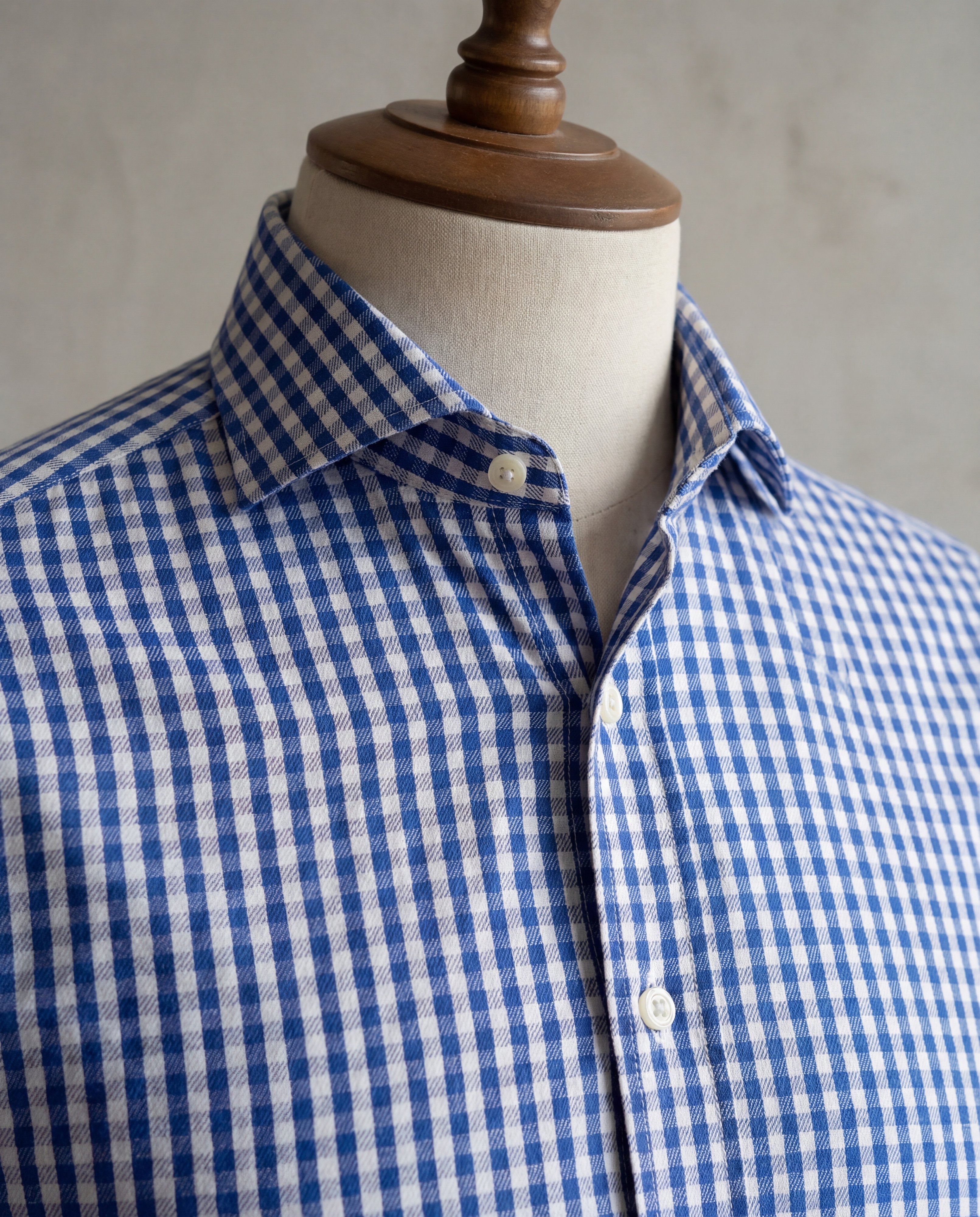 Royal Blue Mini Gingham Cotton Shirt - Additional view 2