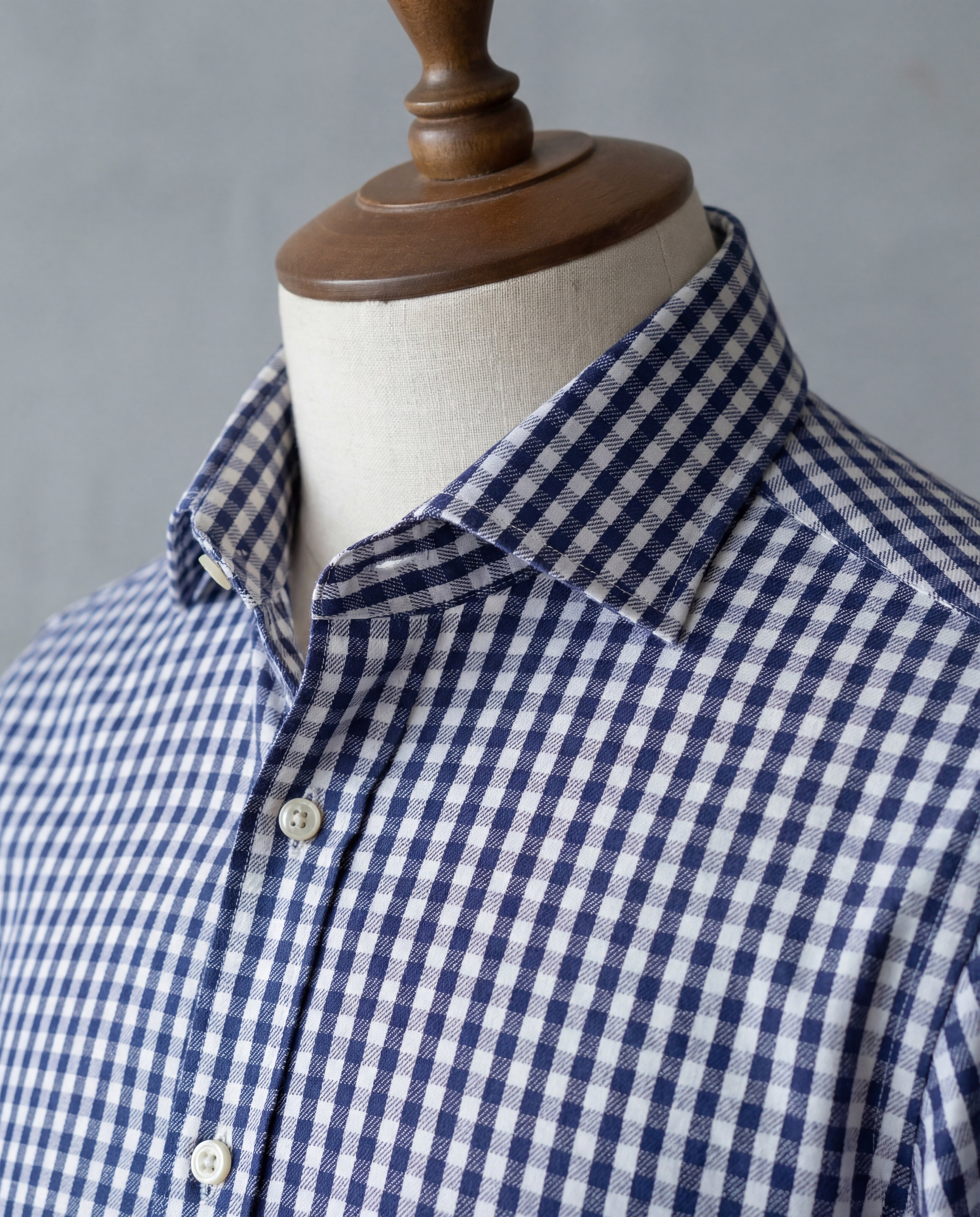 Navy Mini Gingham Cotton Shirt - Additional view 3