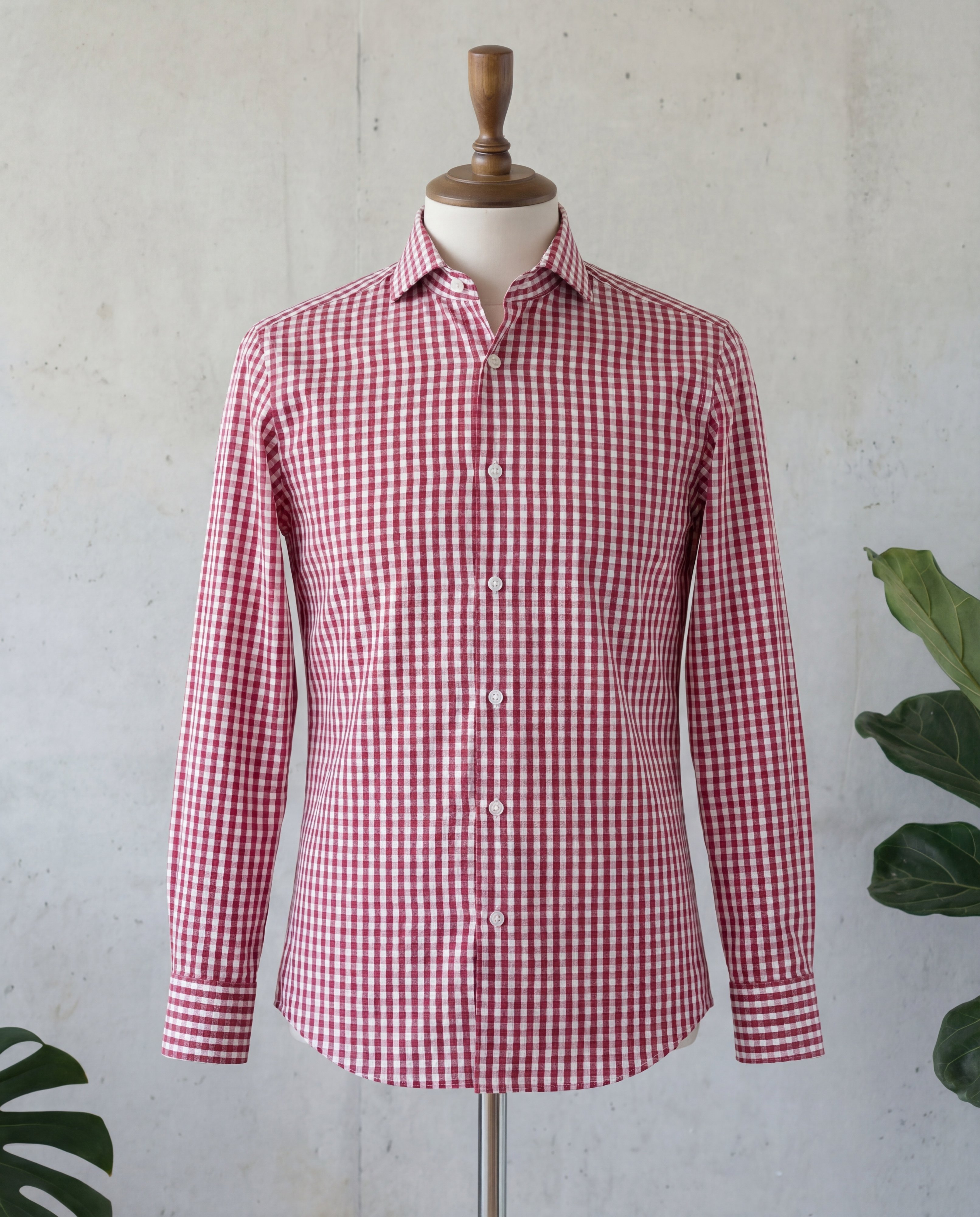 Burgundy Mini Gingham Cotton Shirt - Additional view 2