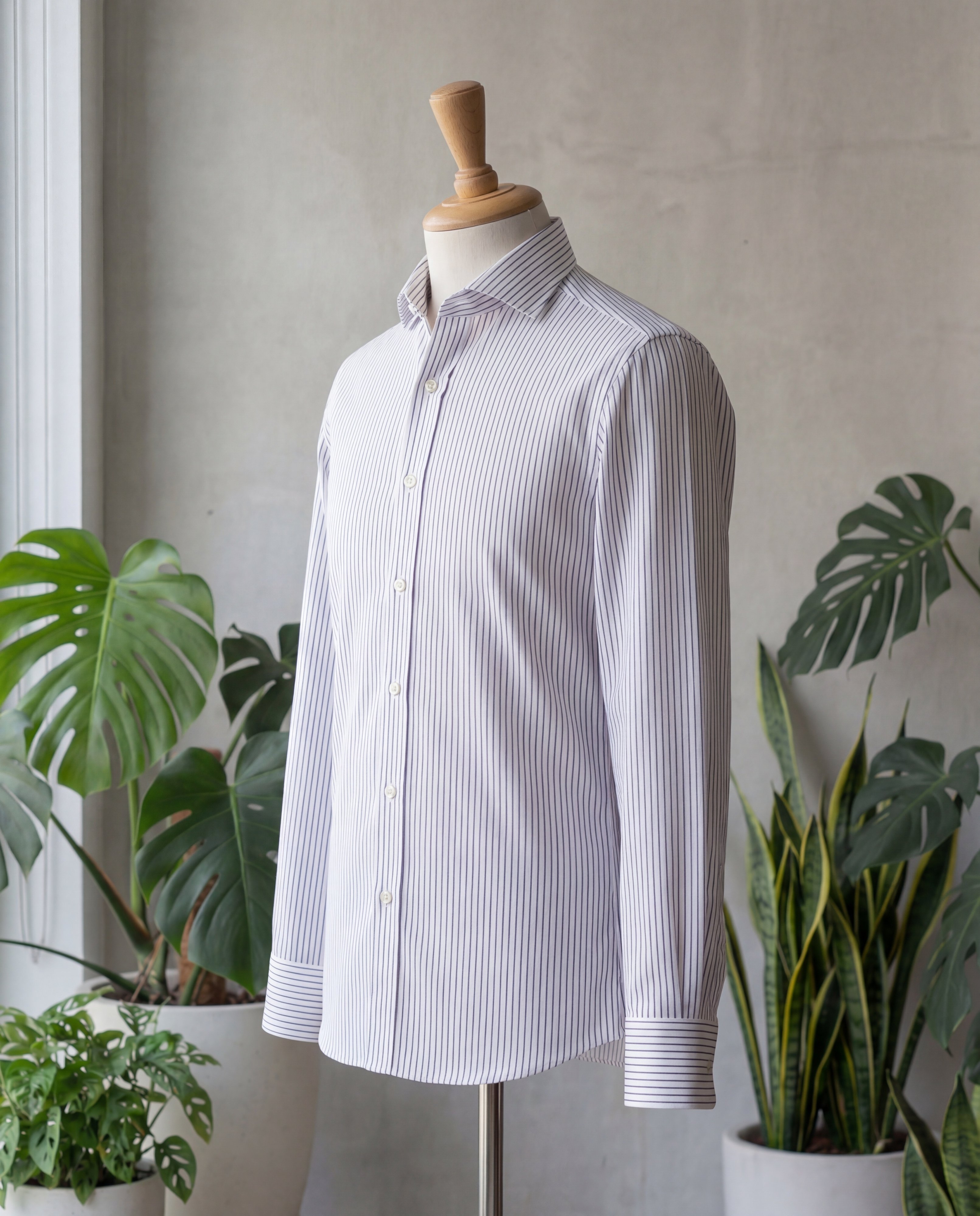 Navy Pinstripe Cotton Shirt - Additional view 1