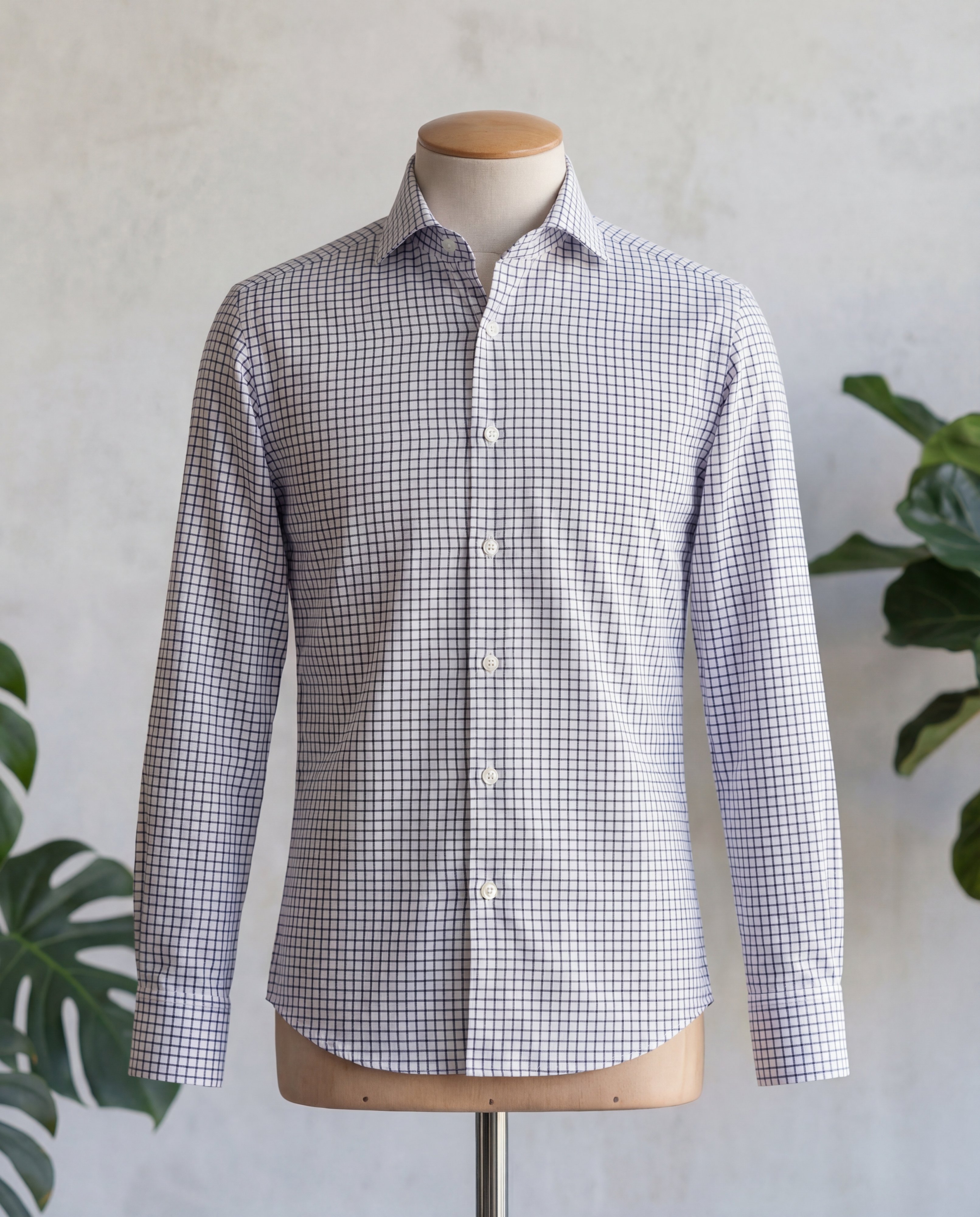 Navy Tattersall Cotton Shirt - Additional view 2