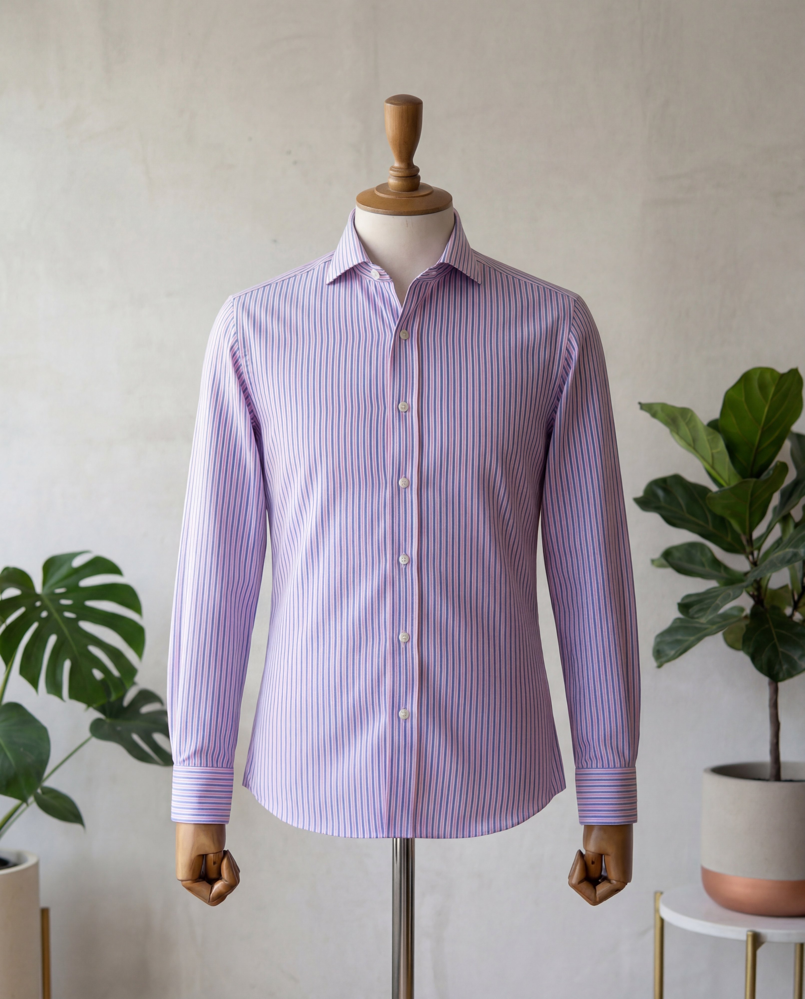 Pink & Blue Multistripe Cotton Shirt - Additional view 3