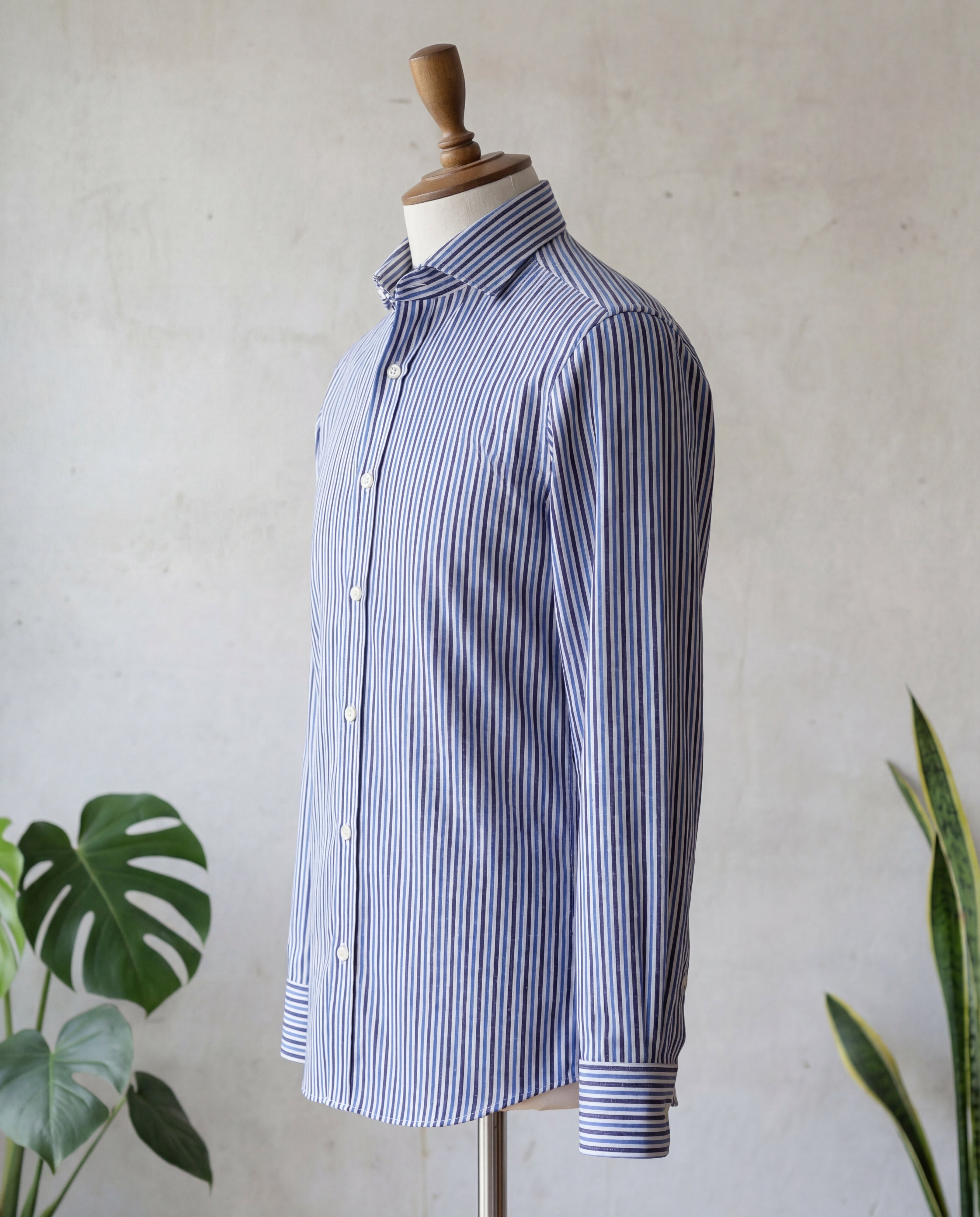 Navy Tonal Stripe Cotton Shirt - Additional view 1