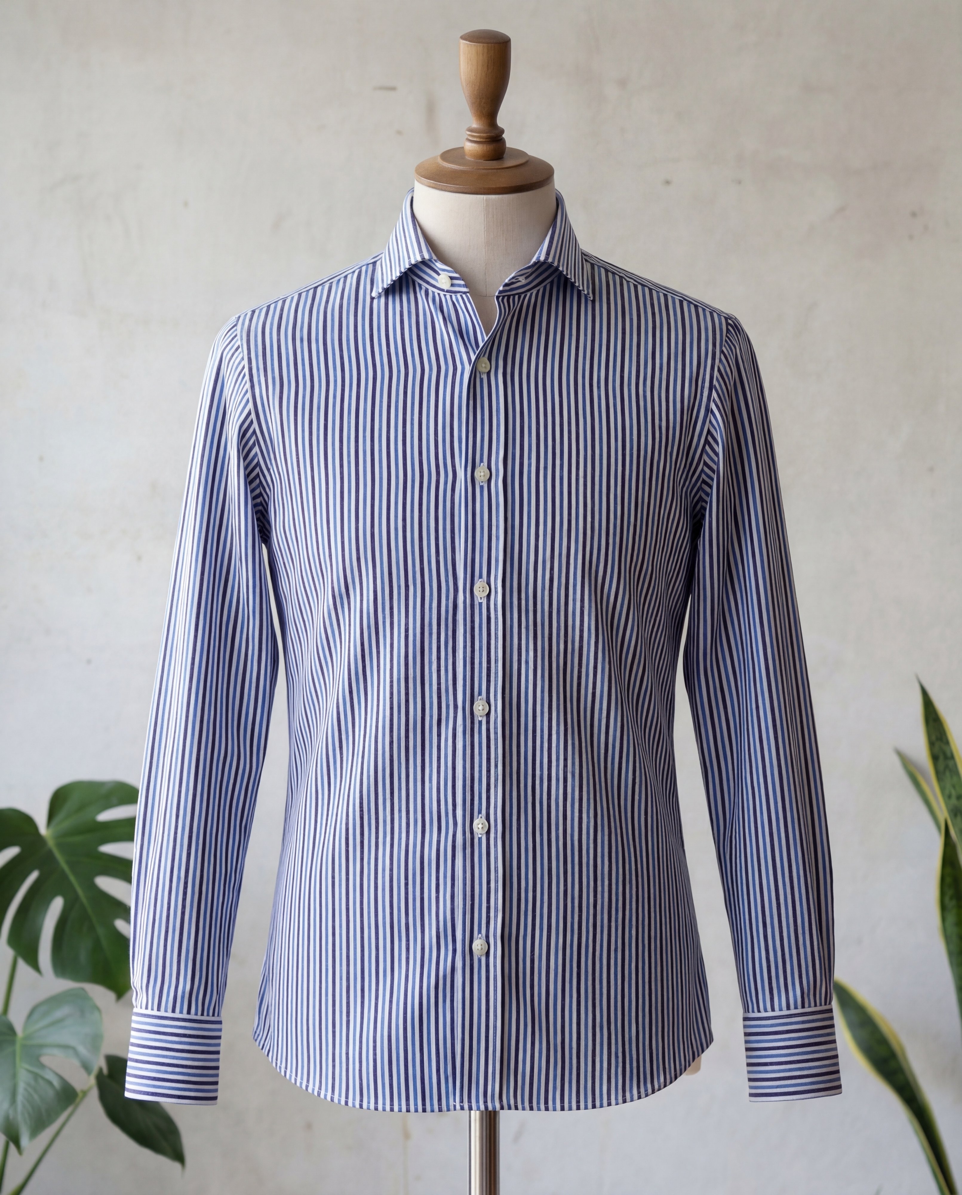 Navy Tonal Stripe Cotton Shirt - Additional view 2
