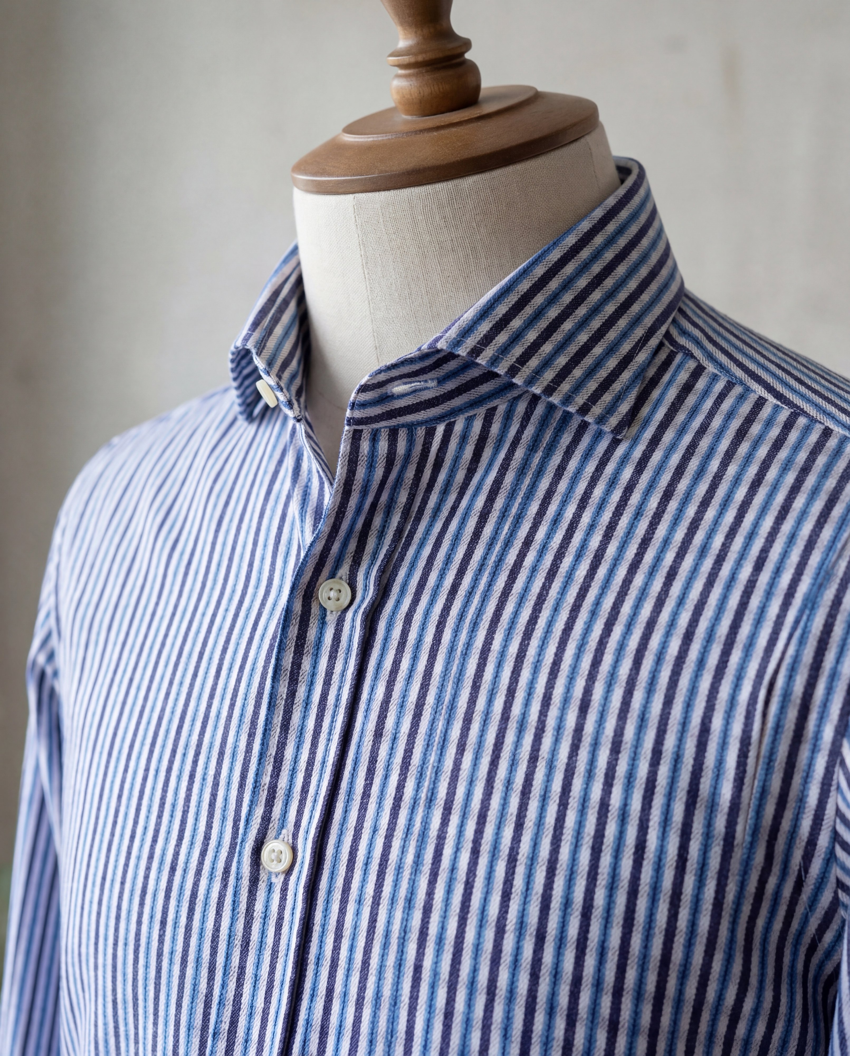 Navy Tonal Stripe Cotton Shirt - Additional view 3