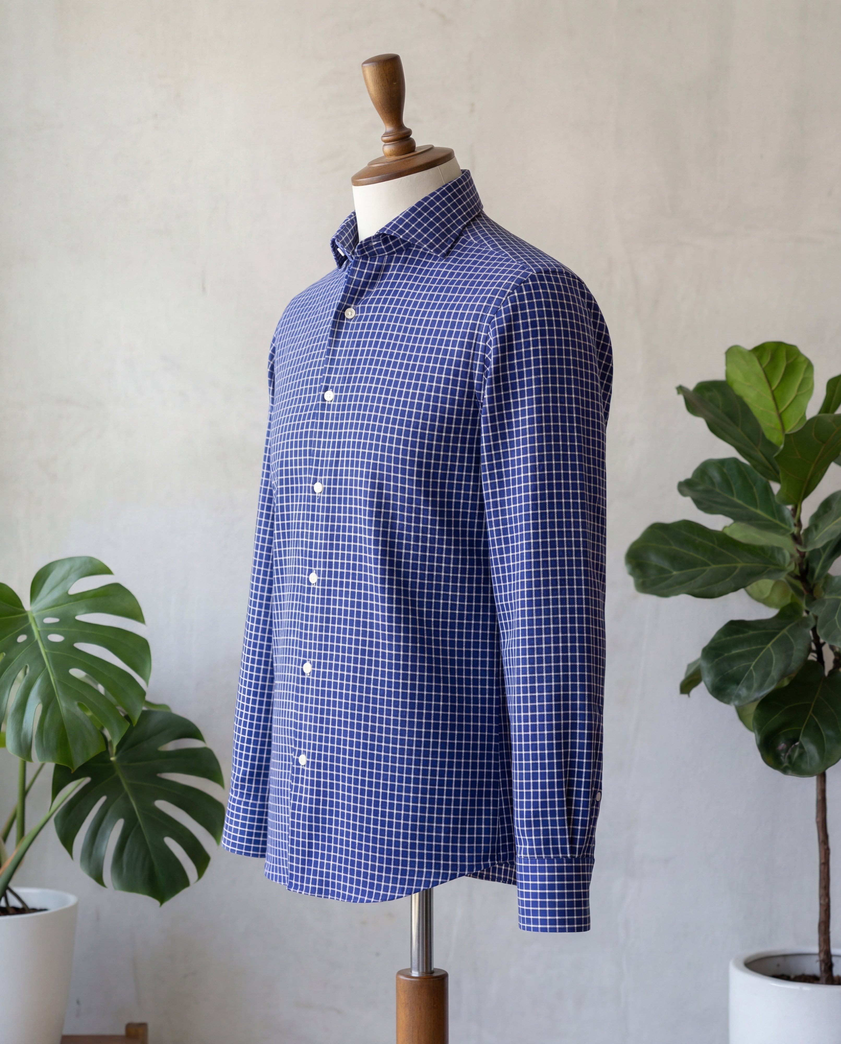 Navy Graph Check Cotton Shirt - Additional view 1