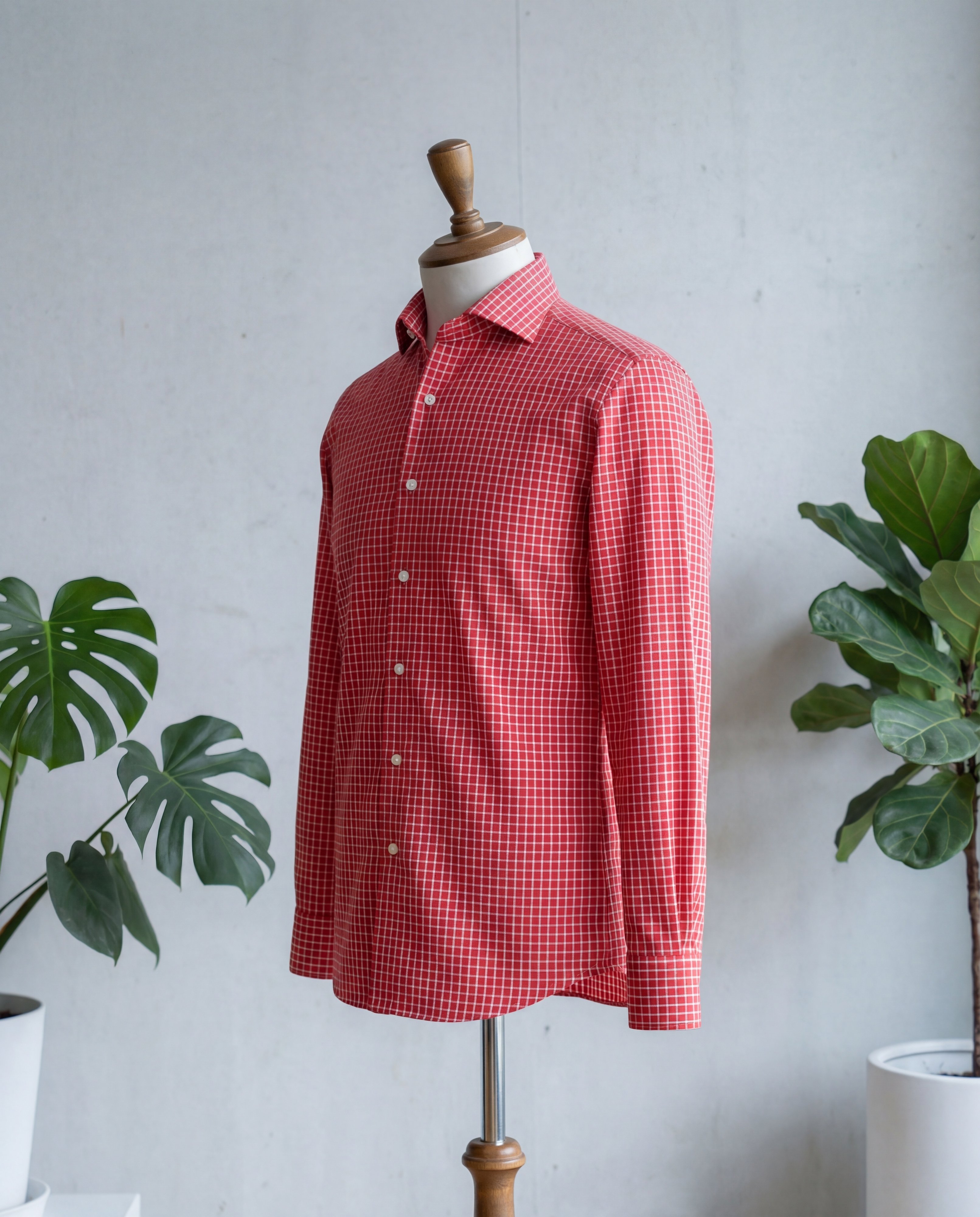 Red Graph Check Cotton Shirt - Additional view 2