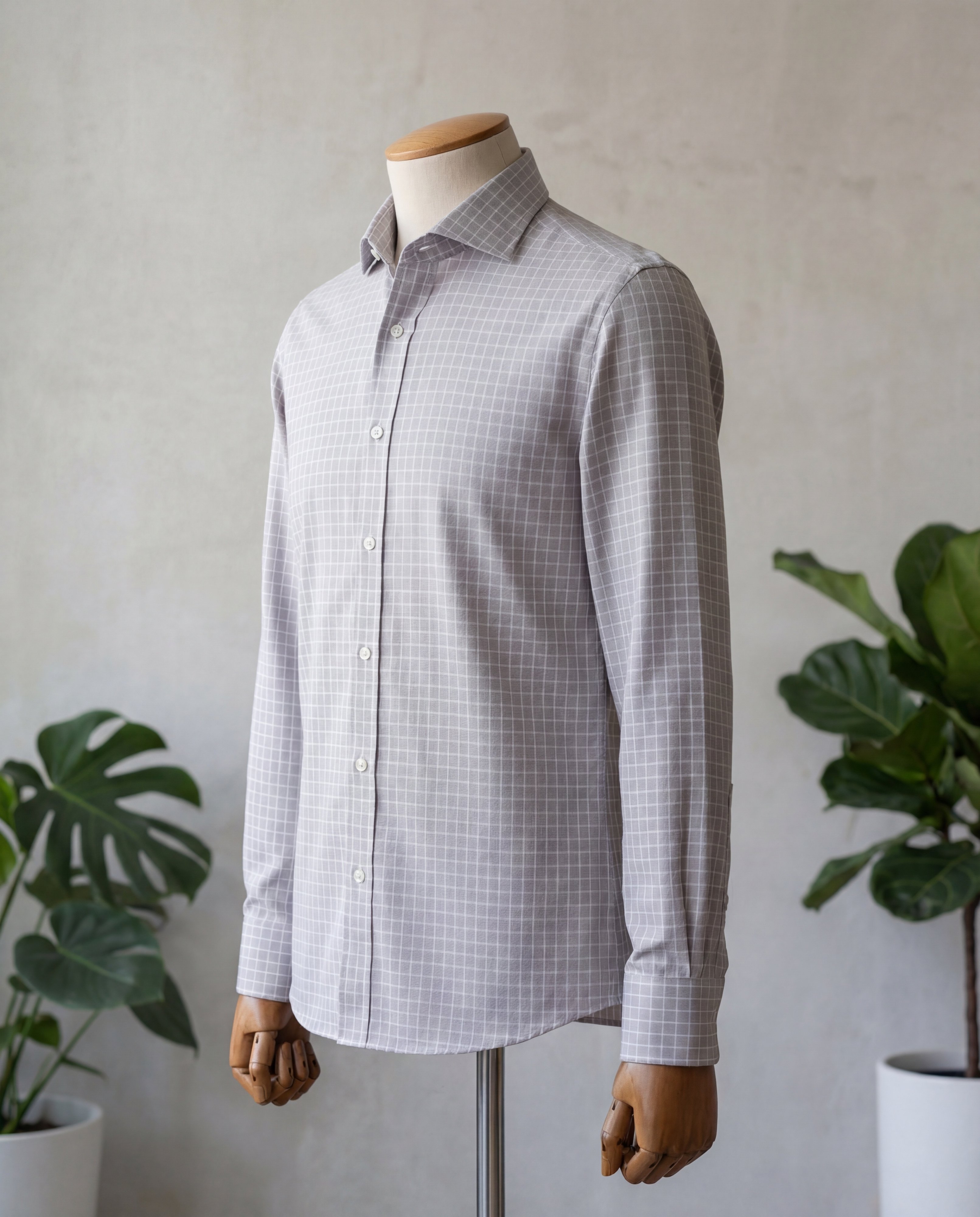 Silver Graph Check Cotton Shirt - Additional view 1