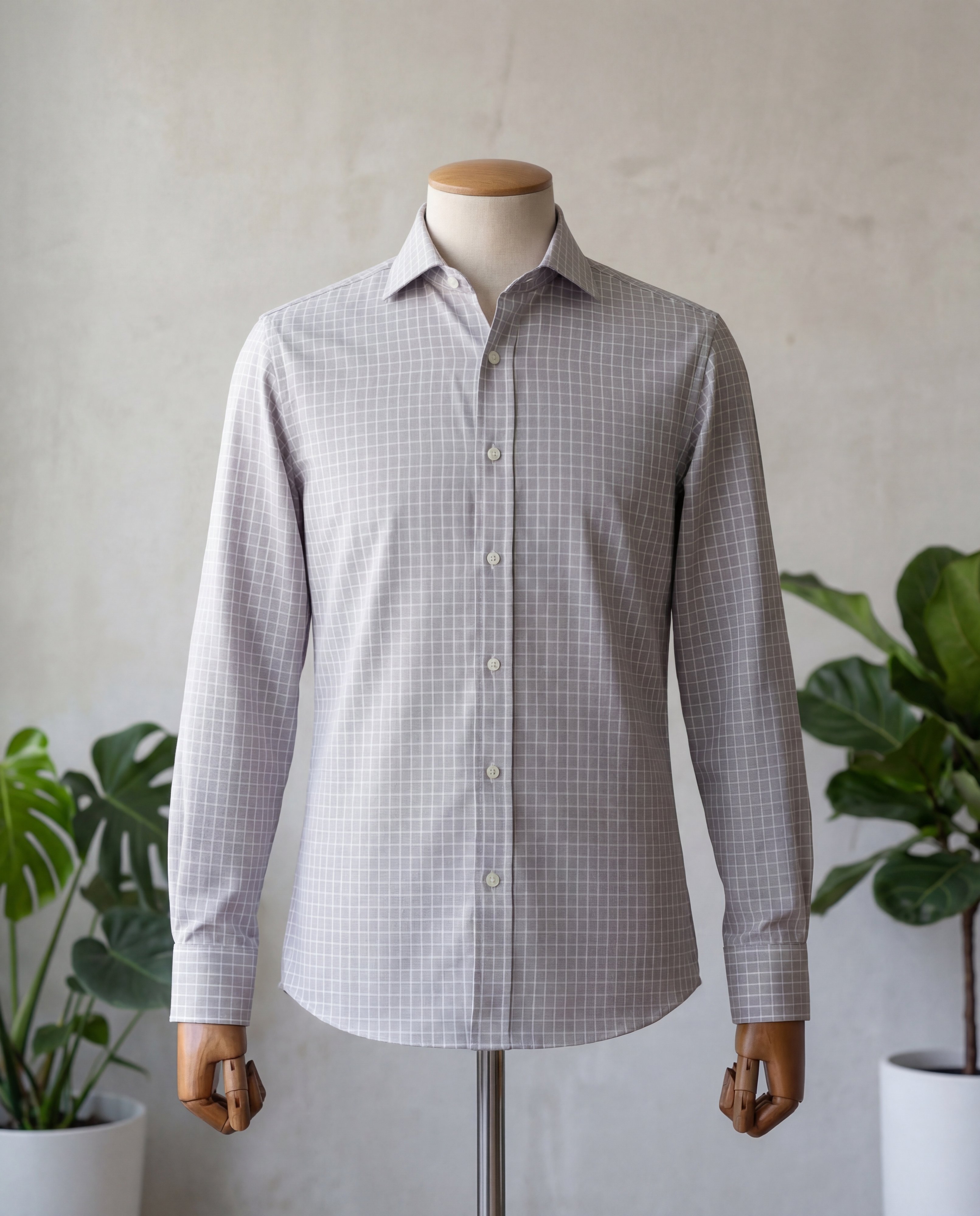 Silver Graph Check Cotton Shirt - Additional view 3