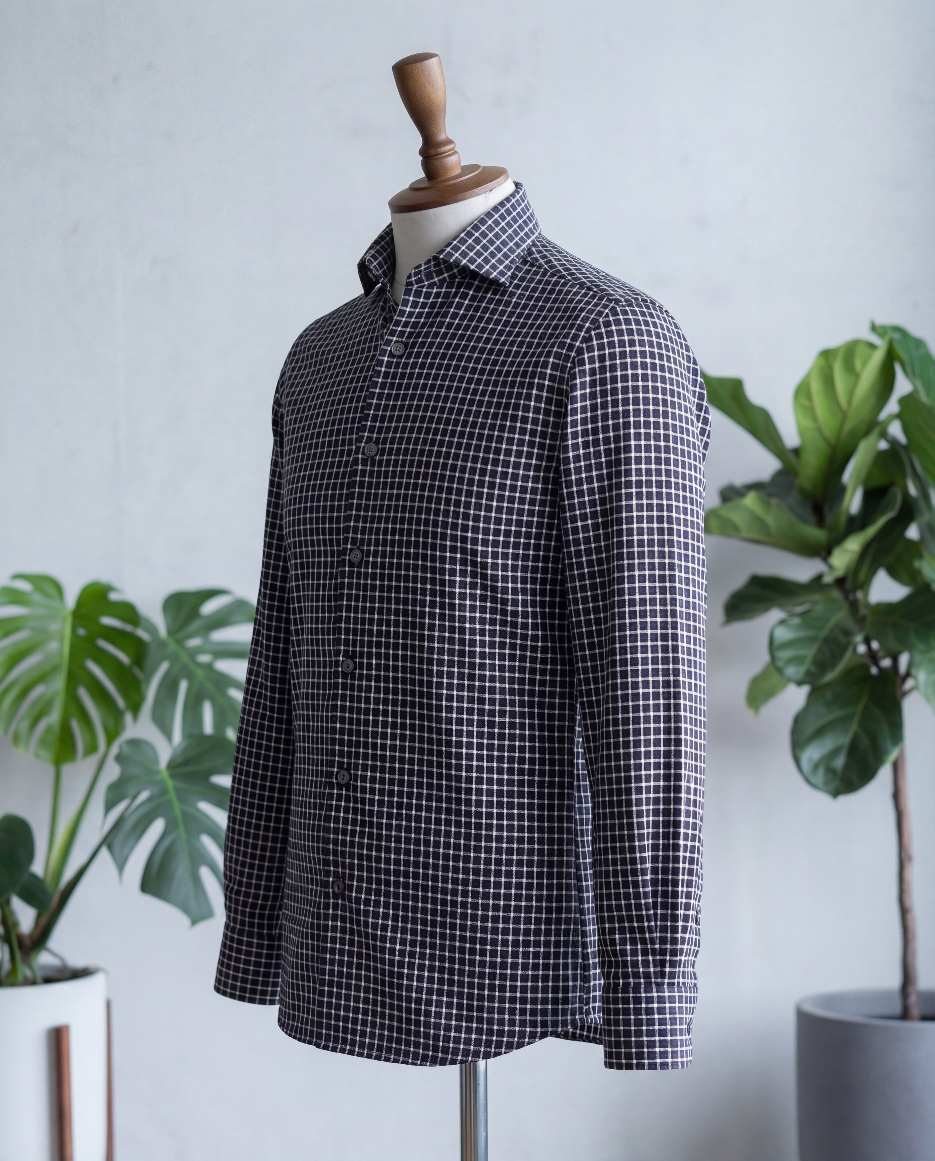 Black Graph Check Cotton Shirt - Additional view 1