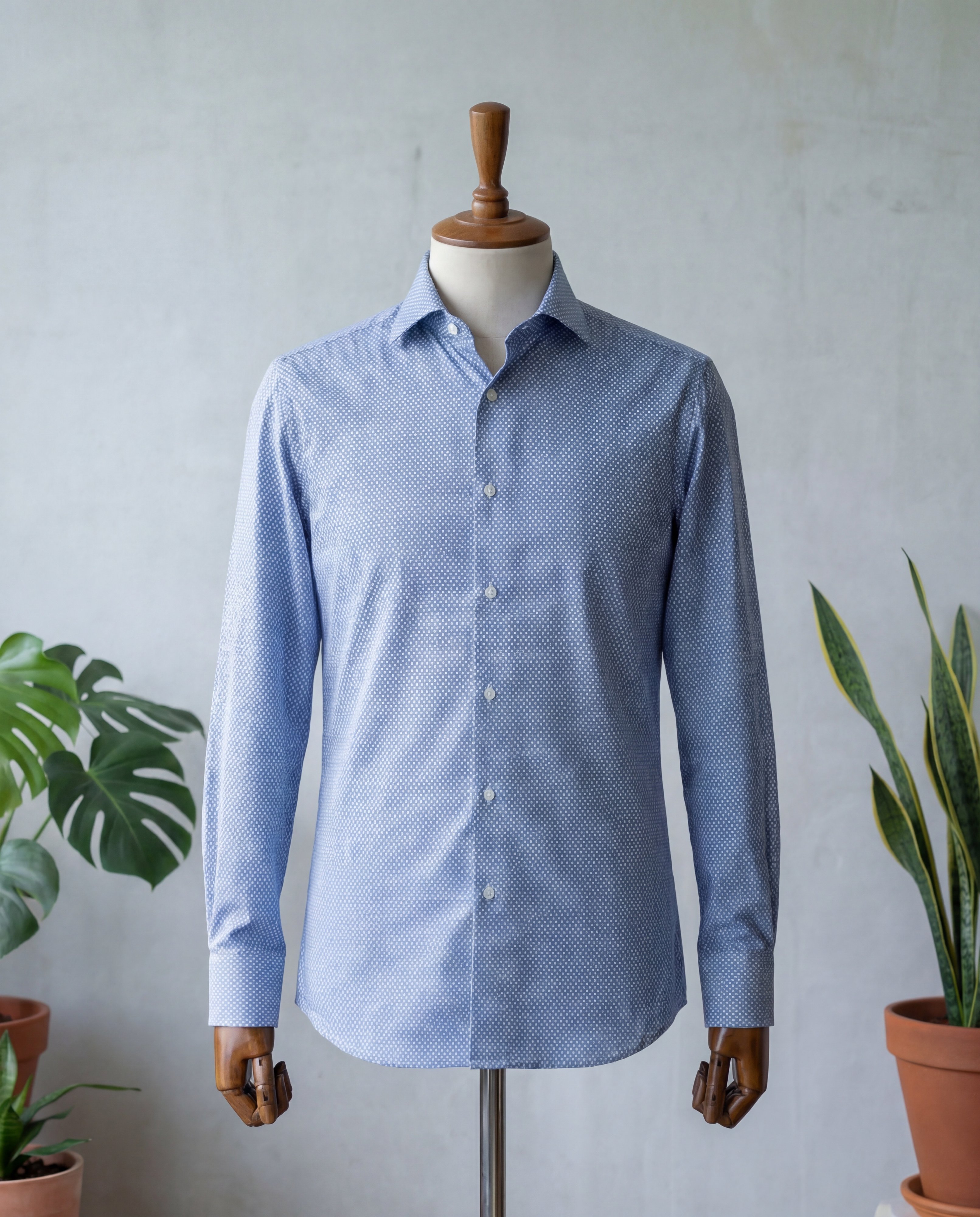 Blue Diamond Weave Italian Cotton Shirt - Additional view 3