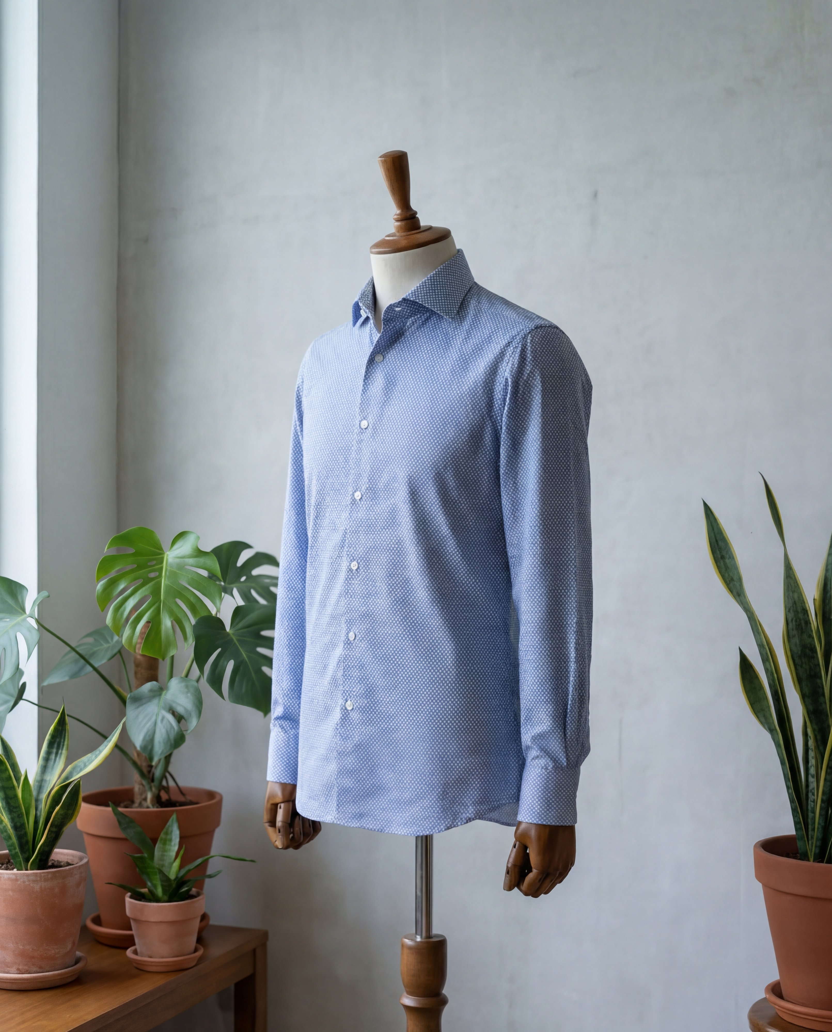 Blue Diamond Weave Italian Cotton Shirt - Additional view 1