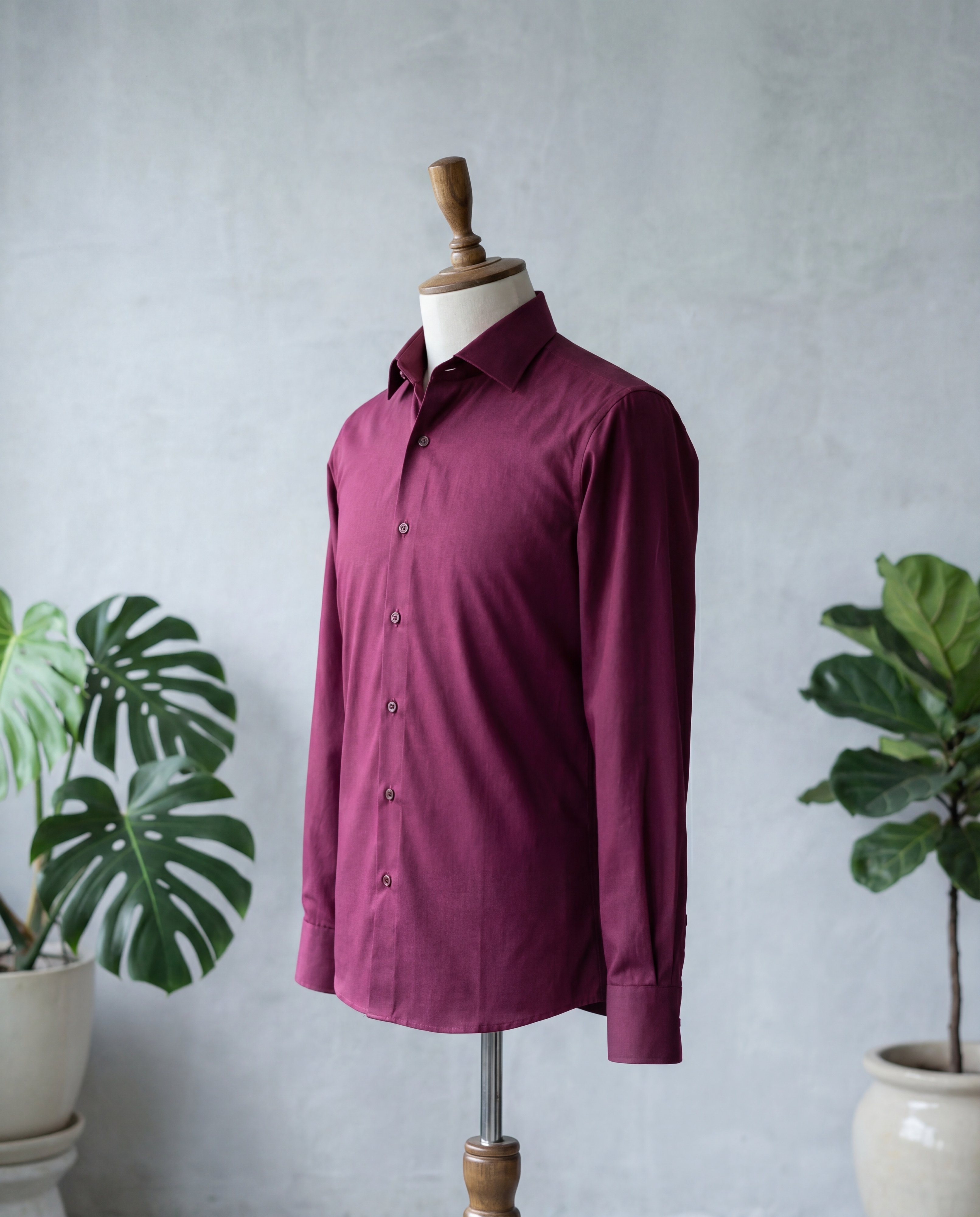 Burgundy Twill Italian Cotton Shirt - Additional view 1