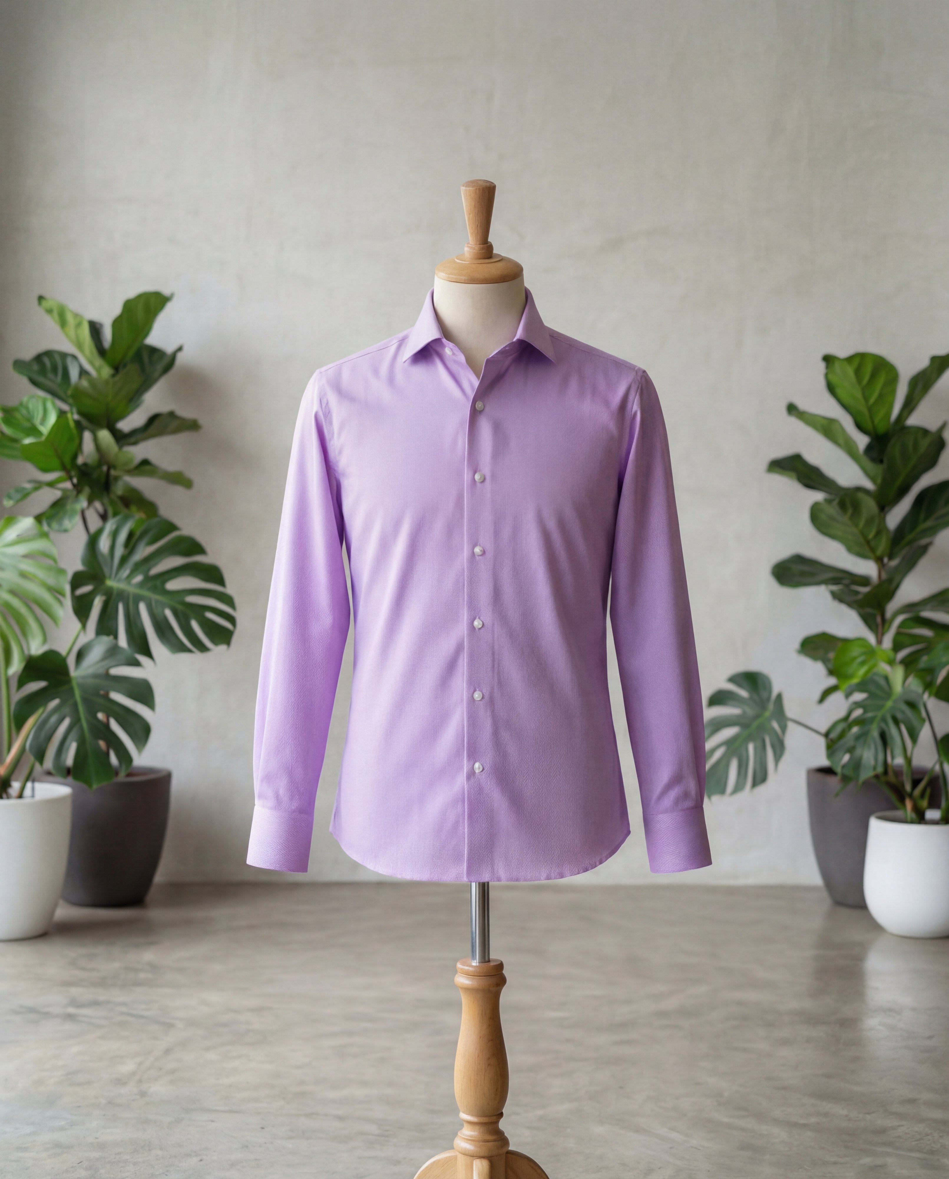 Lavender Herringbone Italian Cotton Shirt - Additional view 3