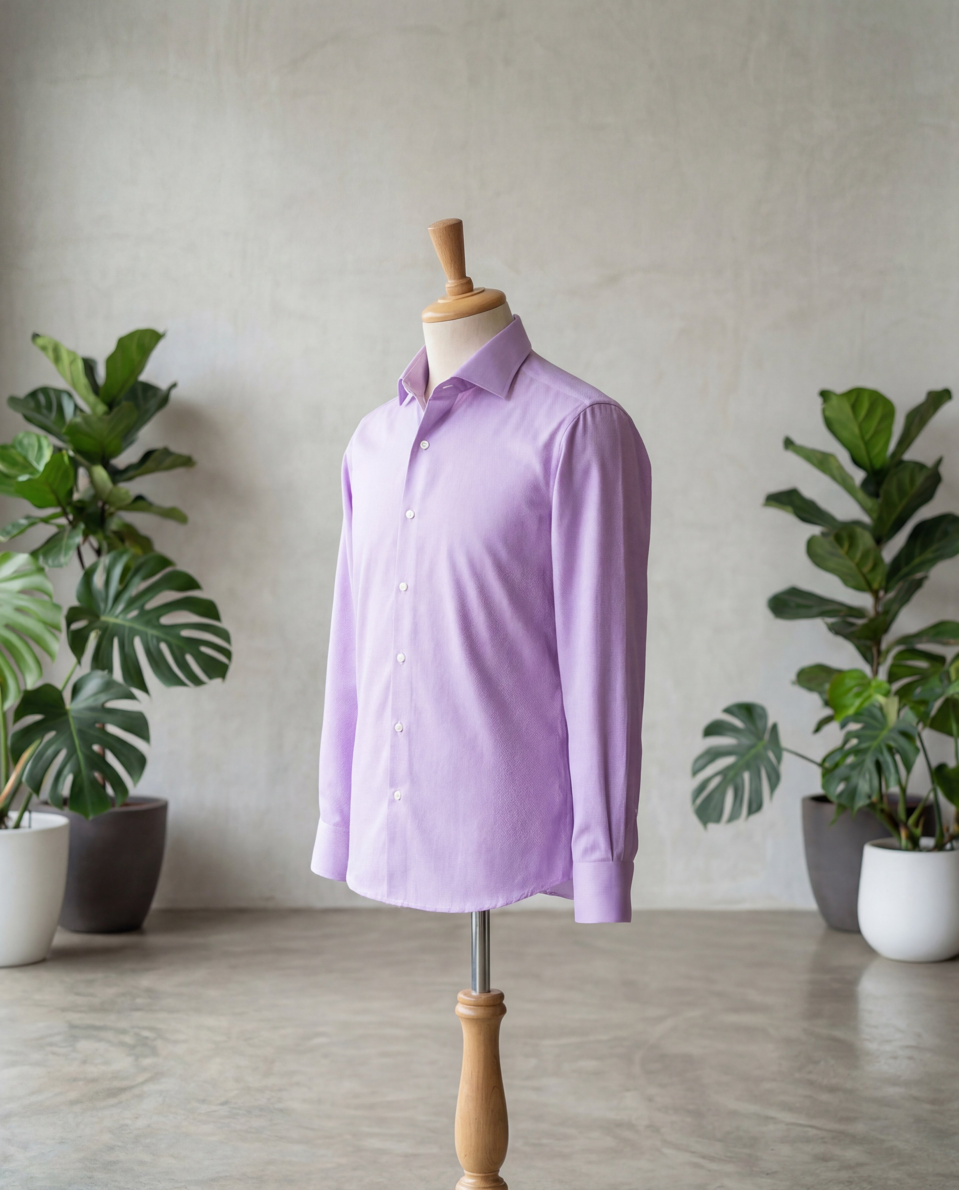 Lavender Herringbone Italian Cotton Shirt - Additional view 1