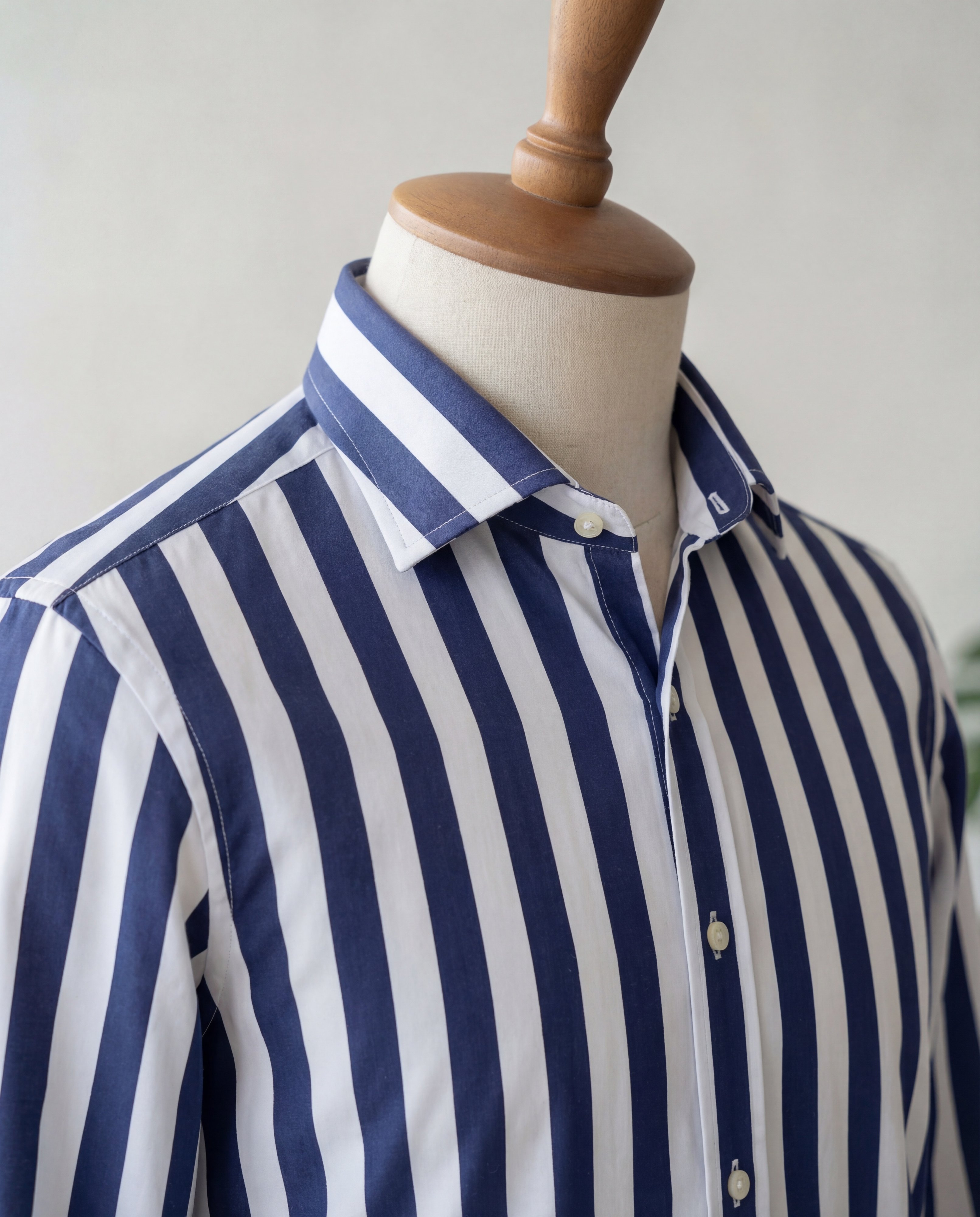 Navy & White Stripe Italian Cotton Shirt - Additional view 1