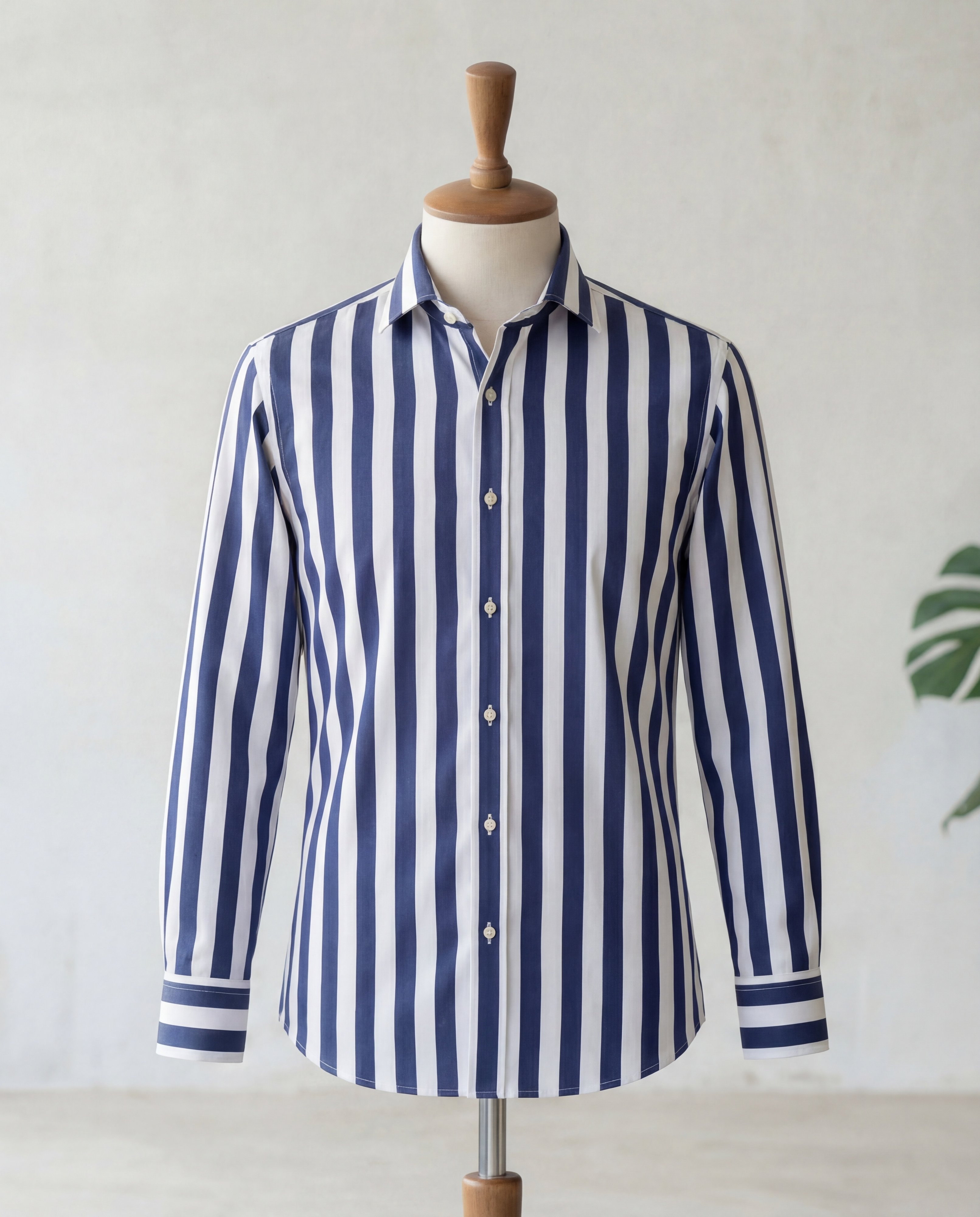 Navy & White Stripe Italian Cotton Shirt - Additional view 3