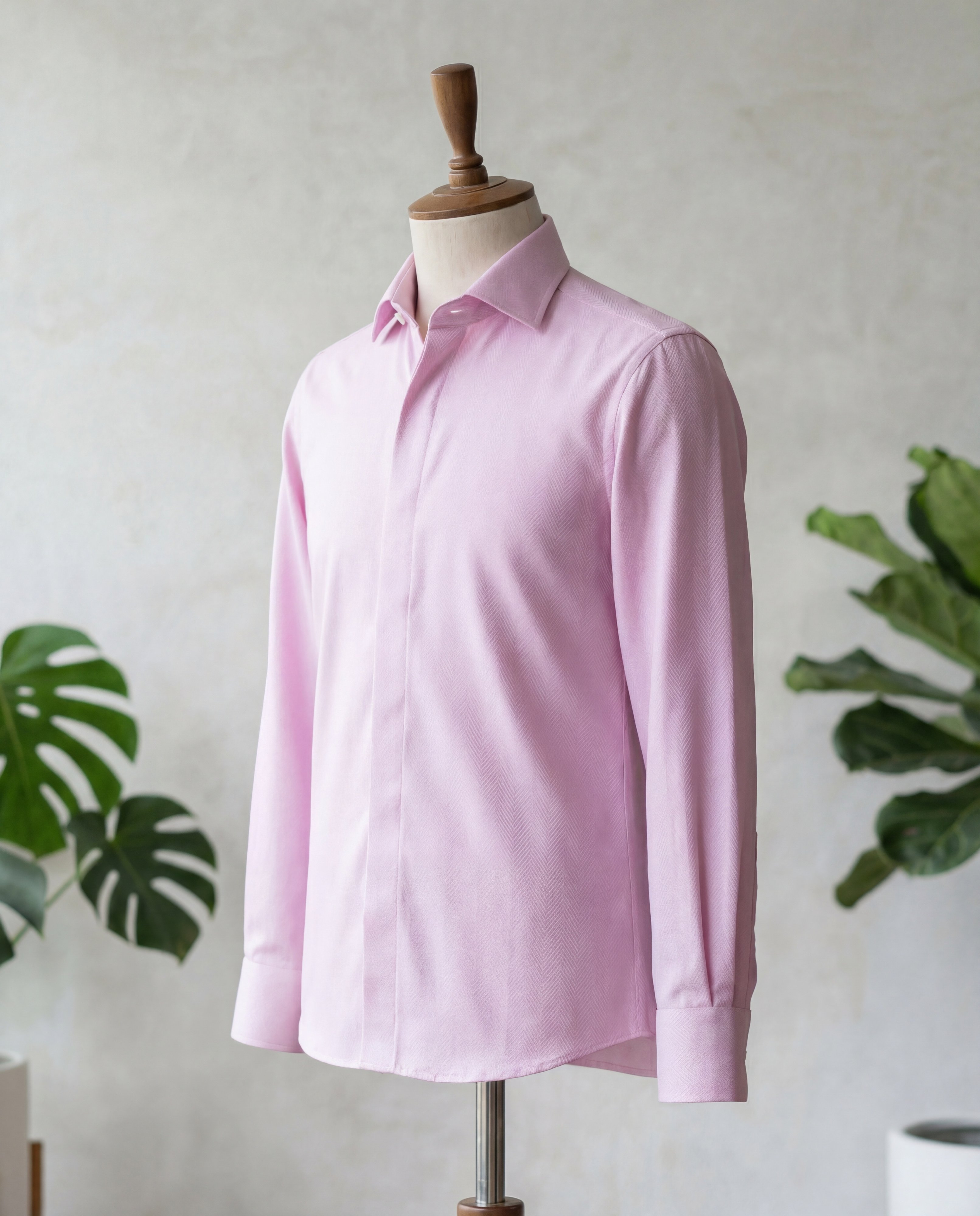 Pink Herringbone Italian Cotton Shirt - Additional view 3