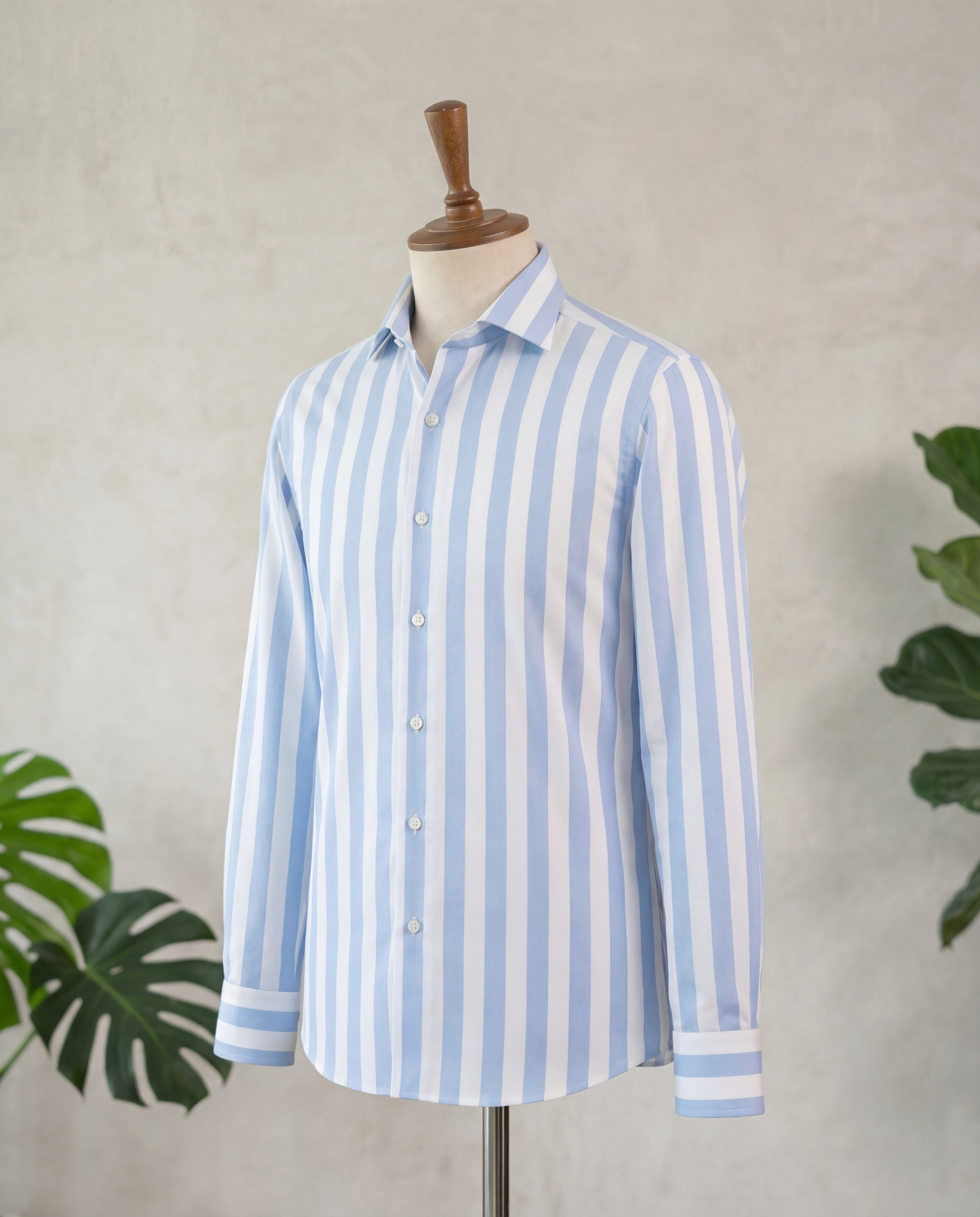 Sky Blue & White Stripe Italian Cotton Shirt - Additional view 1