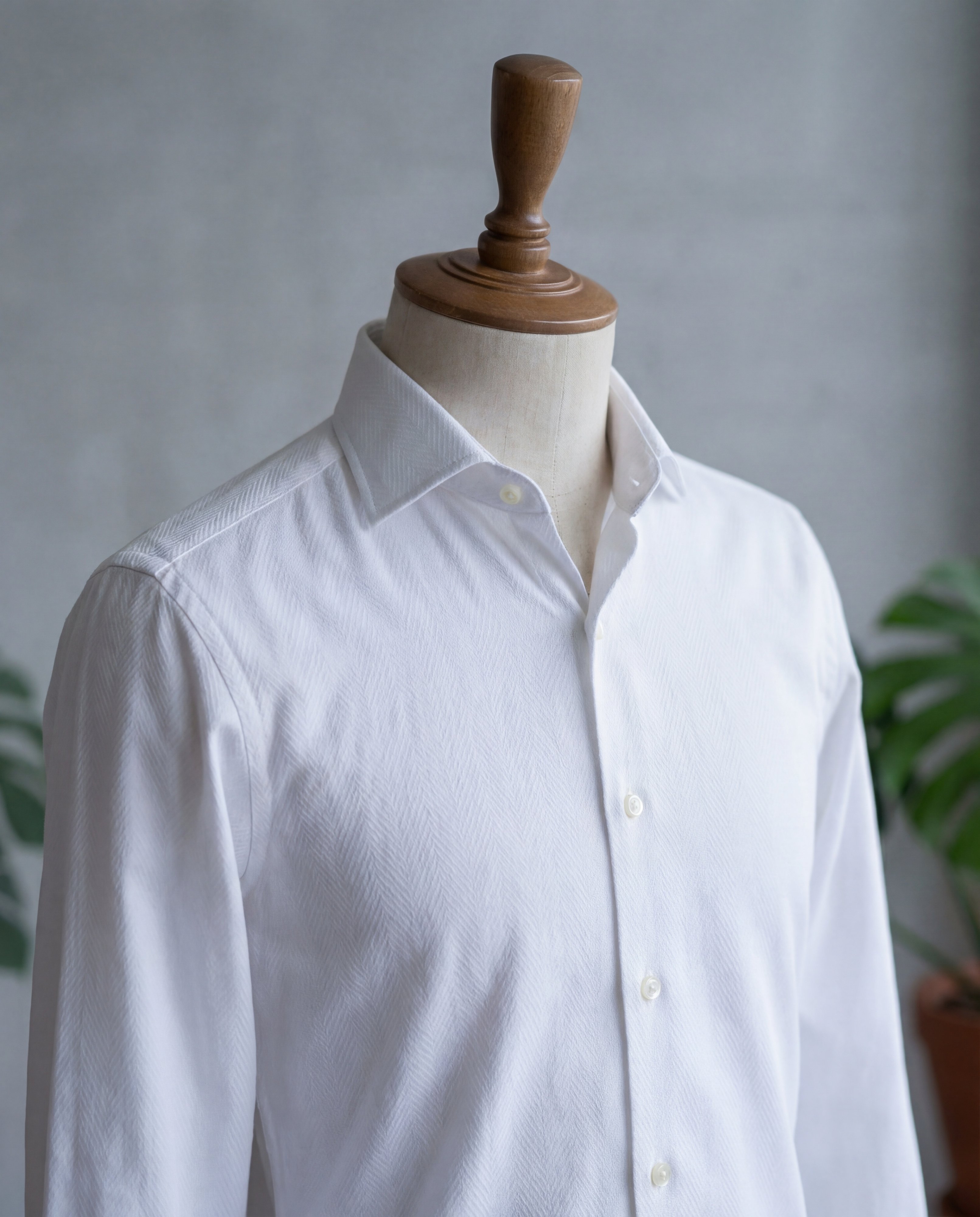White Herringbone Italian Cotton Shirt - Additional view 2