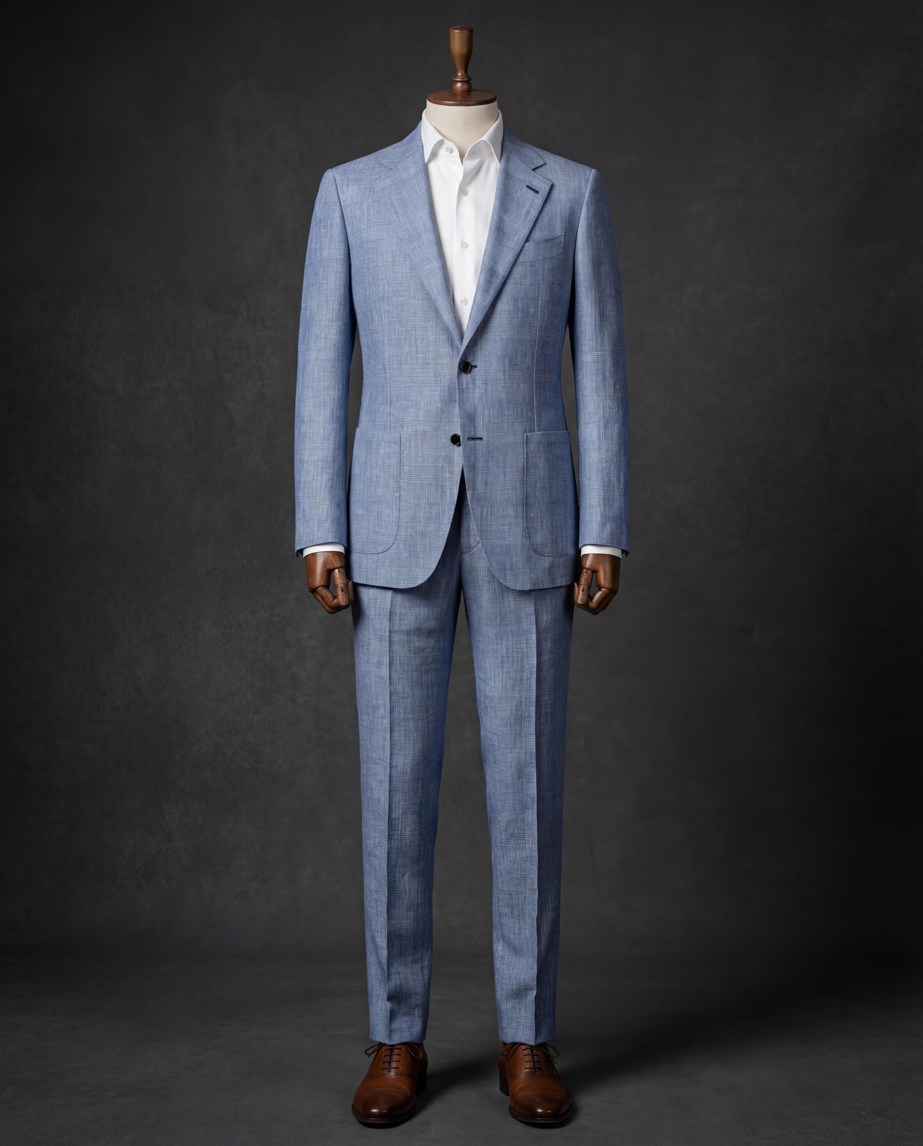 Light Sky Blue Check Linen Trousers - Additional view 2