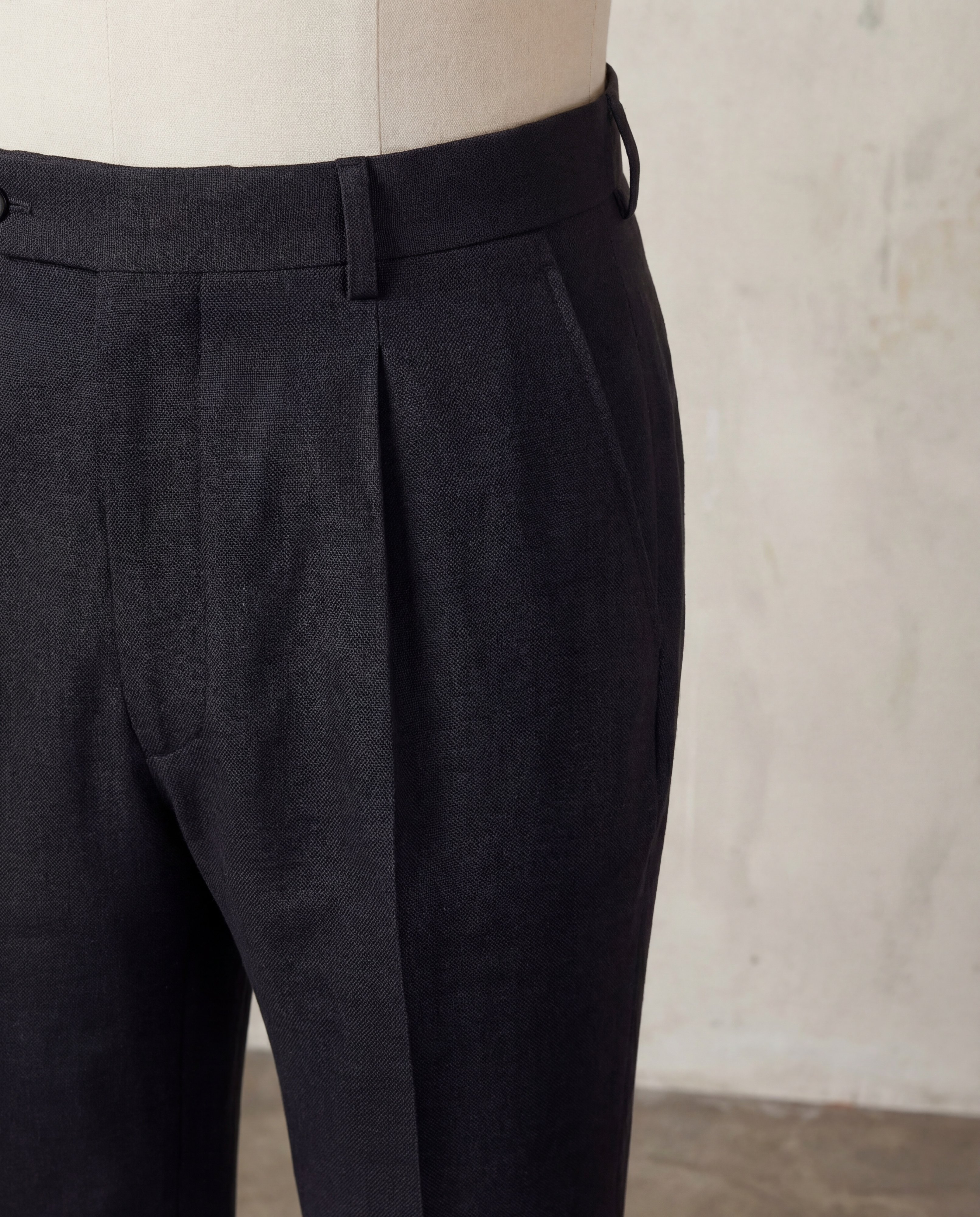 Deep Black Linen Trousers - Additional view 1