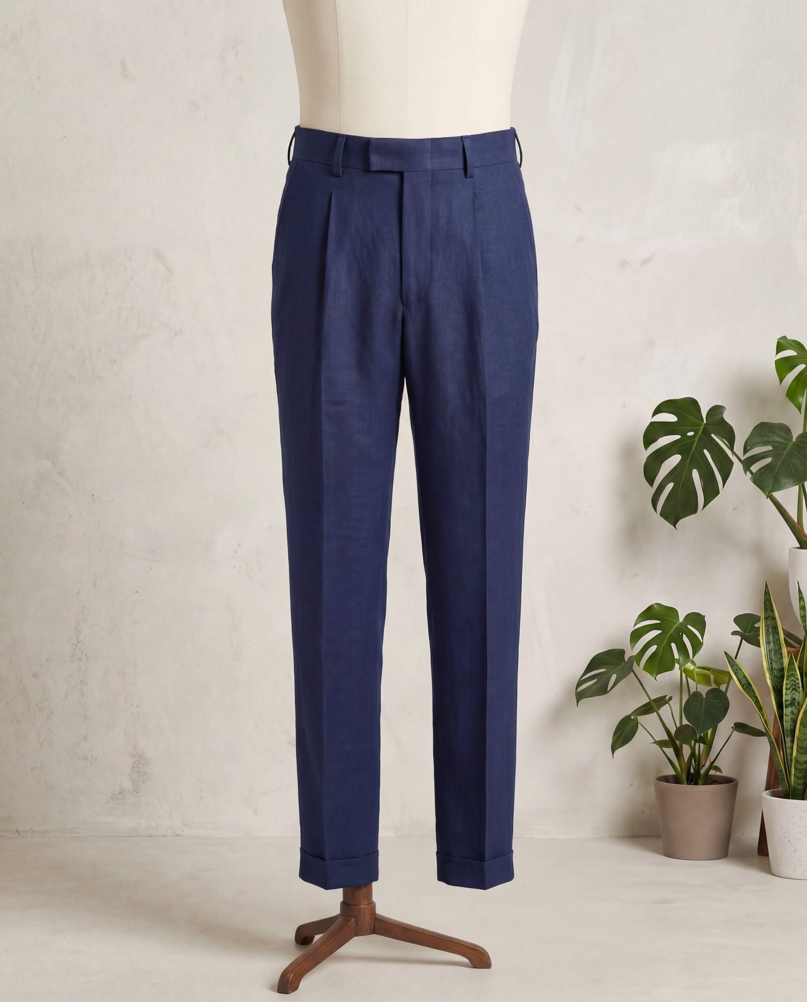 Dark Blue Linen Trousers - Additional view 1
